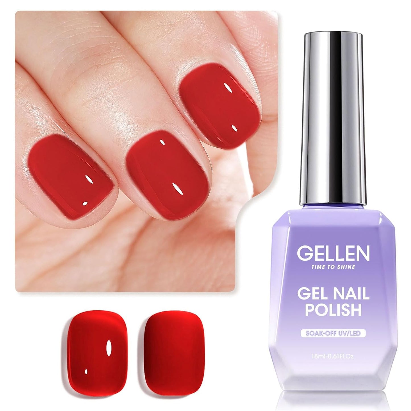 Gellen Red Gel Nail Polish Jelly Gel Polish 18ML 1Pc Sheer Red Nail Gel Polish Nail Lamp Soak off Classic Translucent Nail Polish Salon DIY Nail Art Manicure at Home Holiday Gift for Women, 0.61 Fl Oz