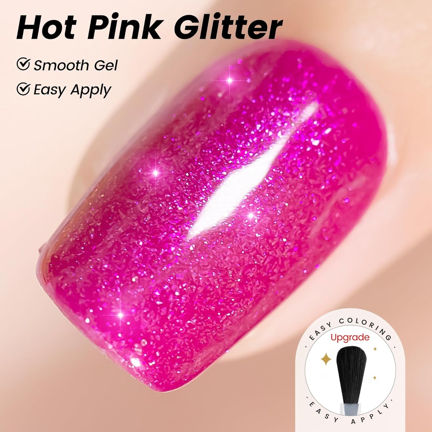 YTD Likomey Hot Pink Glitter Gel Nail Polish,15ml Shimmer Shiny Sparkly Salon Home DIY Manicure Fall Winter UV Color Varnish,SF406