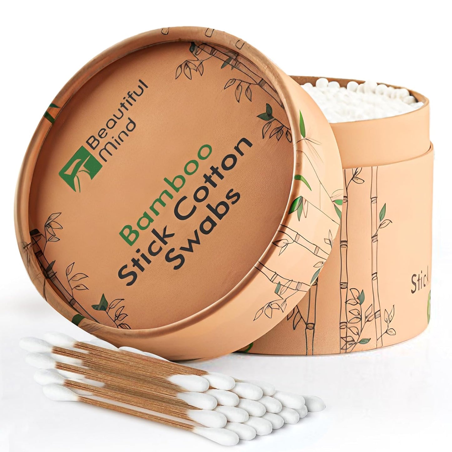 Bamboo Cotton Swabs 500 Pack - Natural Swabs for Ears, Makeup & Cleaning - Carbonized Bamboo Sticks with Soft Buds - Travel Size Q Gentle Tips - Precision Ear Cleaner Swabs