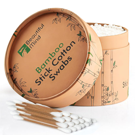 Bamboo Cotton Swabs 500 Pack - Natural Swabs for Ears, Makeup & Cleaning - Carbonized Bamboo Sticks with Soft Buds - Travel Size Q Gentle Tips - Precision Ear Cleaner Swabs