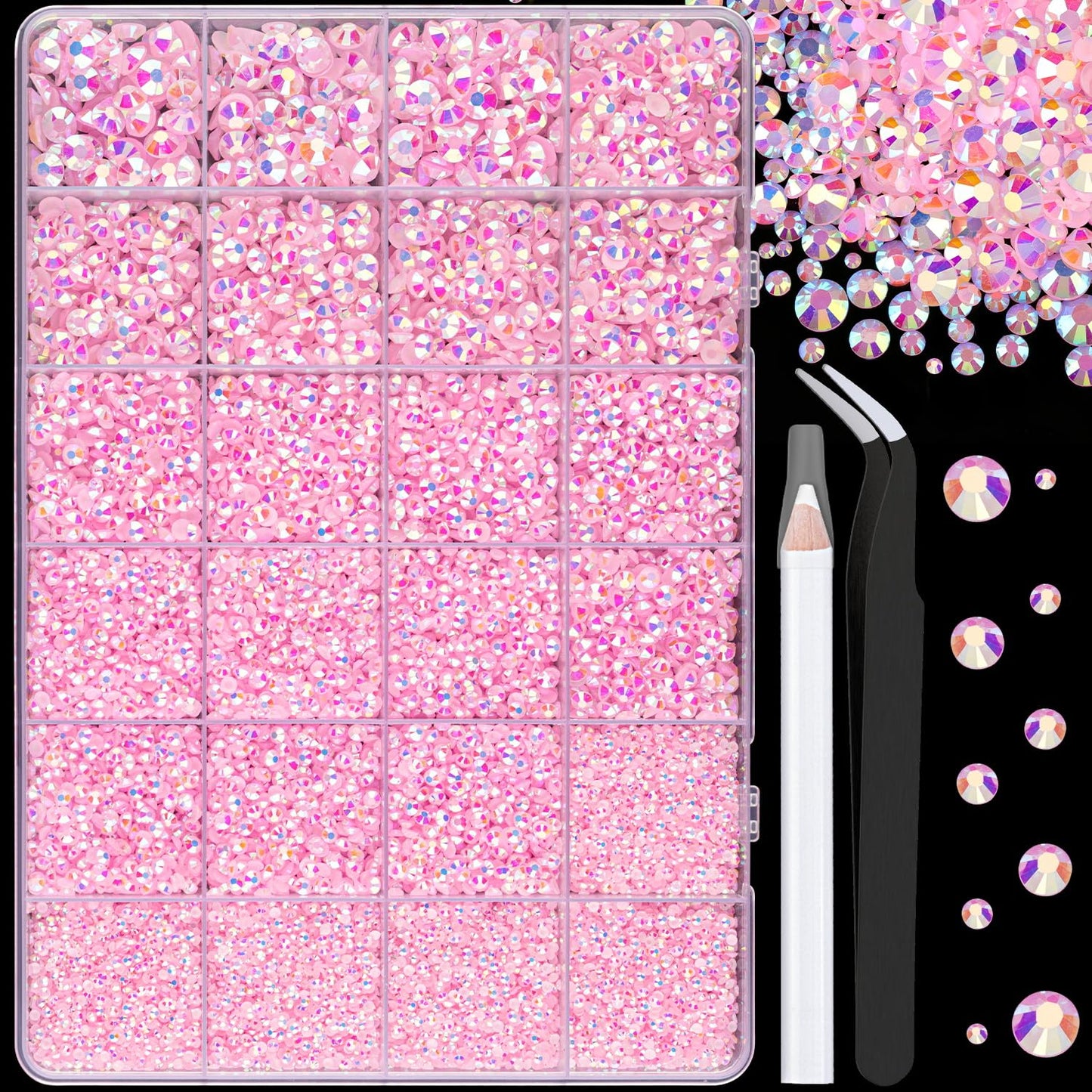 25000Pcs Resin Jelly Rhinestones for Crafting, Light Pink AB 2-6mm Mixed Sizes Non Hotfix Flatback Gems, Bedazzling Crystal for DIY Crafts Clothing Tumblers Mugs Shoes Fabric Nail Art