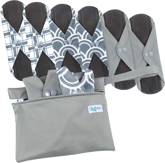 Leekalos Reusable Bamboo Menstrual Cloth Pads - Light Incontinence Pads - Pack of 6, 1 Cloth Mini Wet Bag