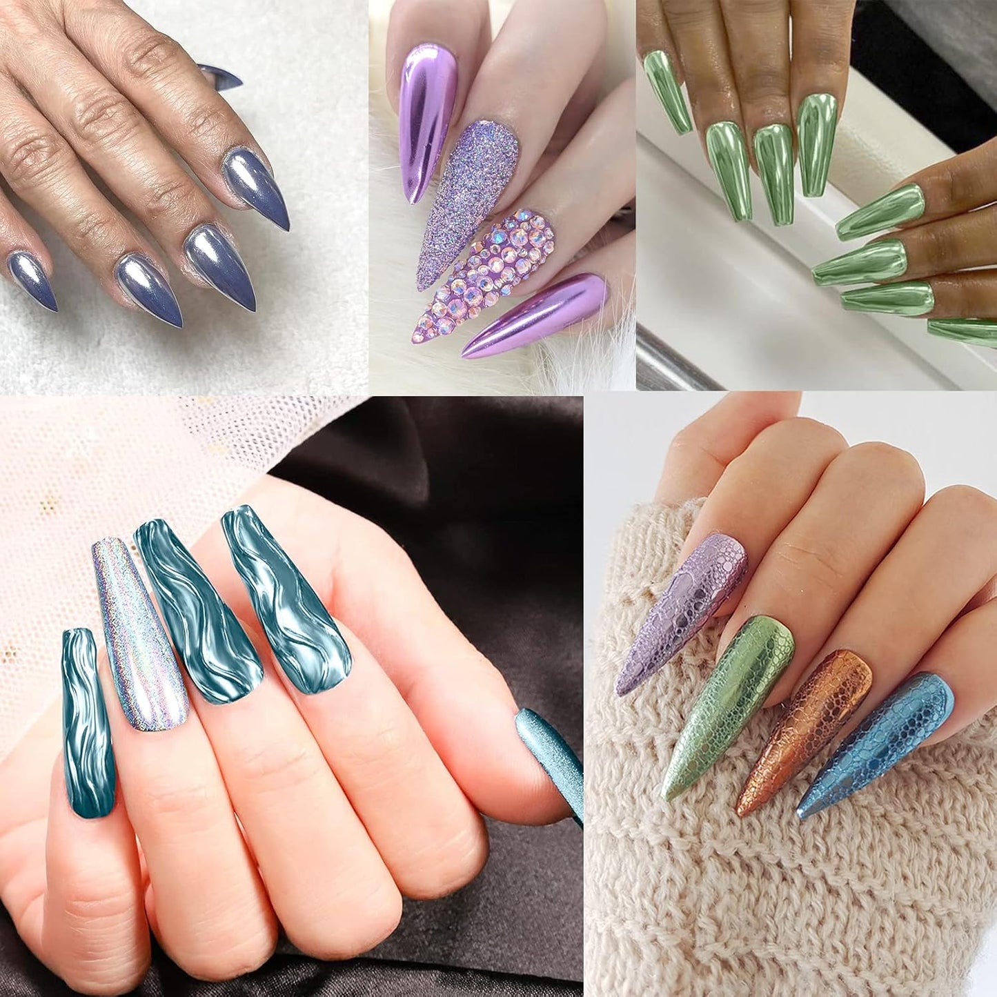 6 Box Chrome Nail Powder, Chrome Effect Nail Powder Set, Shiny Nail Glitter Powder with Magic Mirror Effect for Nail Art Design Decoration(Christmas Color Series)