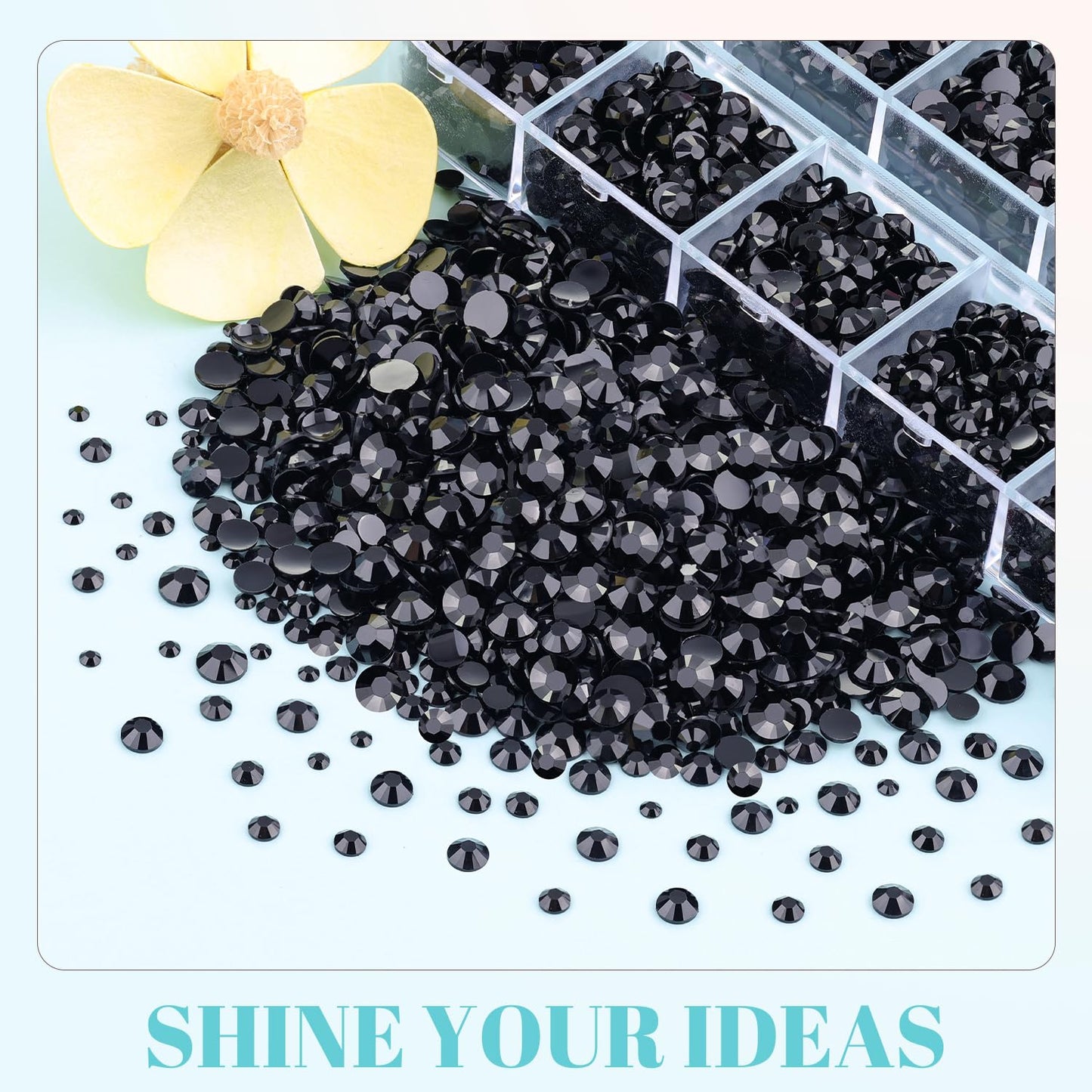 6100Pcs Resin Rhinestones for Crafting with 2Pcs 10ml B7000 Jewelry Glue, 1 Box Flatback Crystals Diamond (Black) for Bedazzling Crafts DIY Nail Art Non Hotfix Gems for Clothing Shoes Tumblers