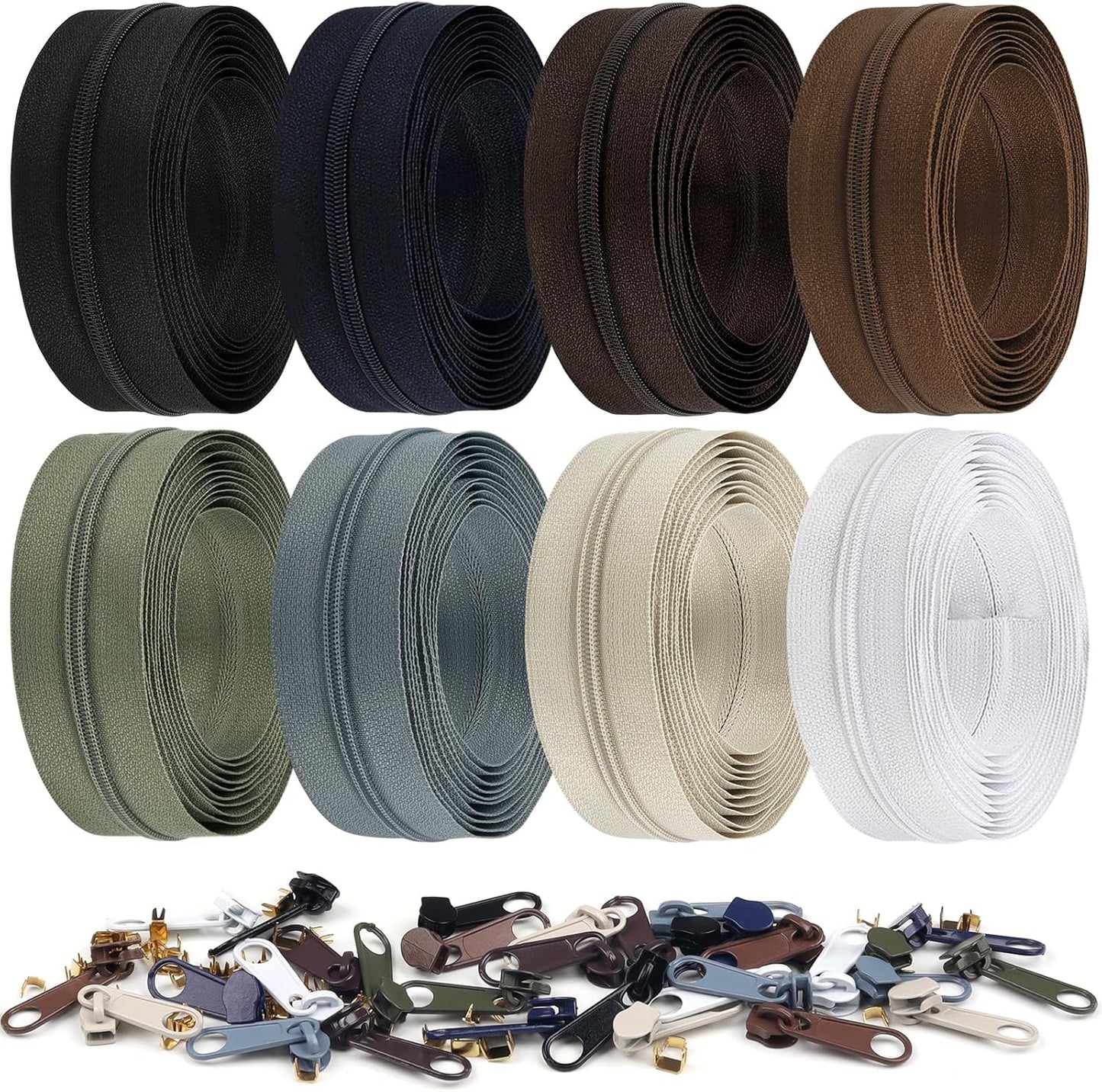 DOITEM 24 Yards 8 Pieces Sewing Zippers #3 Nylon Coil Zippers Assorted Zipper for Sewing with 32 Zipper Sliders for DIY Tailor Sewing Crafts Supplies, 8 Color