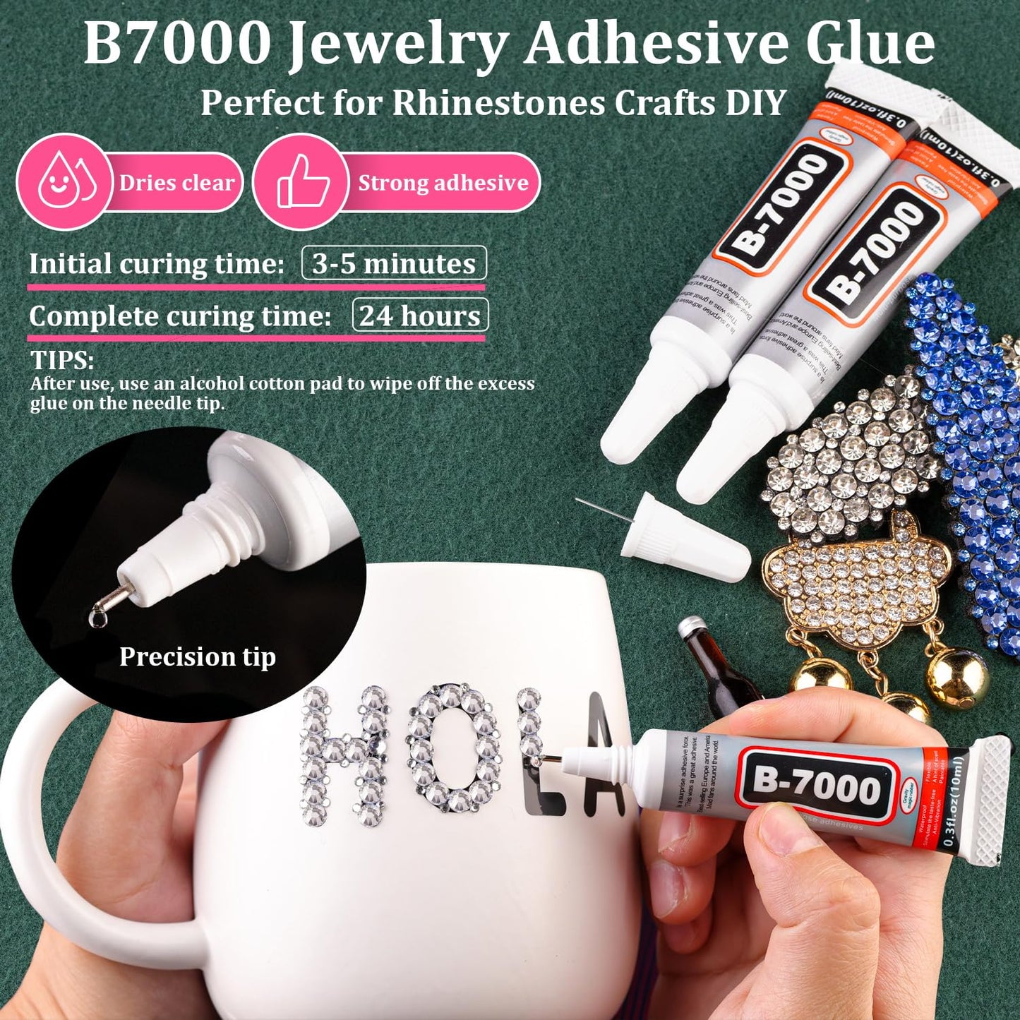 Resin Rhinestones for Crafting with B7000 Jewelry Glue, 2 Boxes Silver Clear Flatback Crystals with 3Pcs 10ml Glue for Bedazzling Crafts DIY Nail Art Makeup，Gems for Clothing Shoes