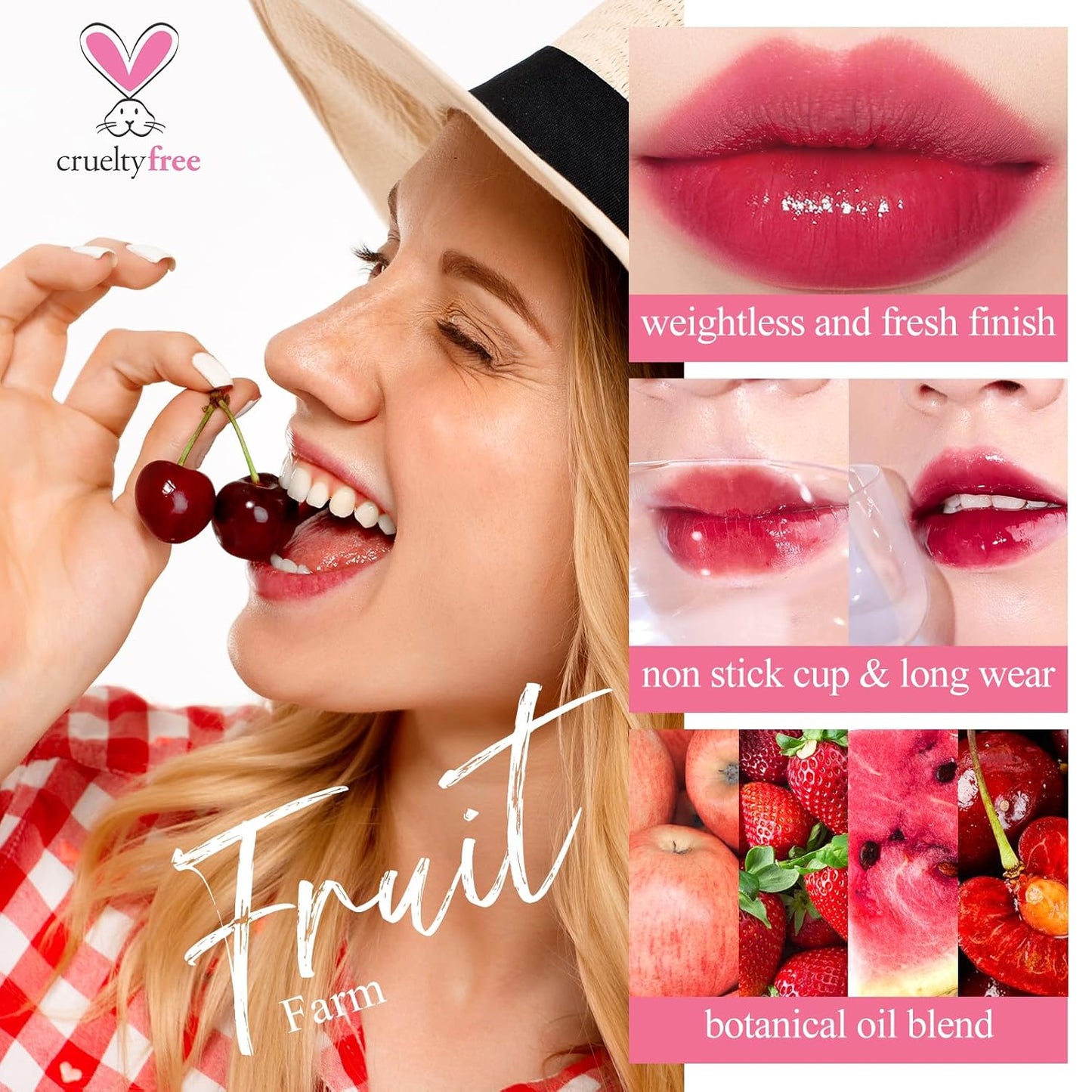 Lip Tint Stain Set, Korean Water Tint Lightweight Non-sticky, Waterproof Long Lasting Liquid Blush & Lip Stain, Transfer-Proof, Matte Finish Lip Color Makeup (fruit farm)