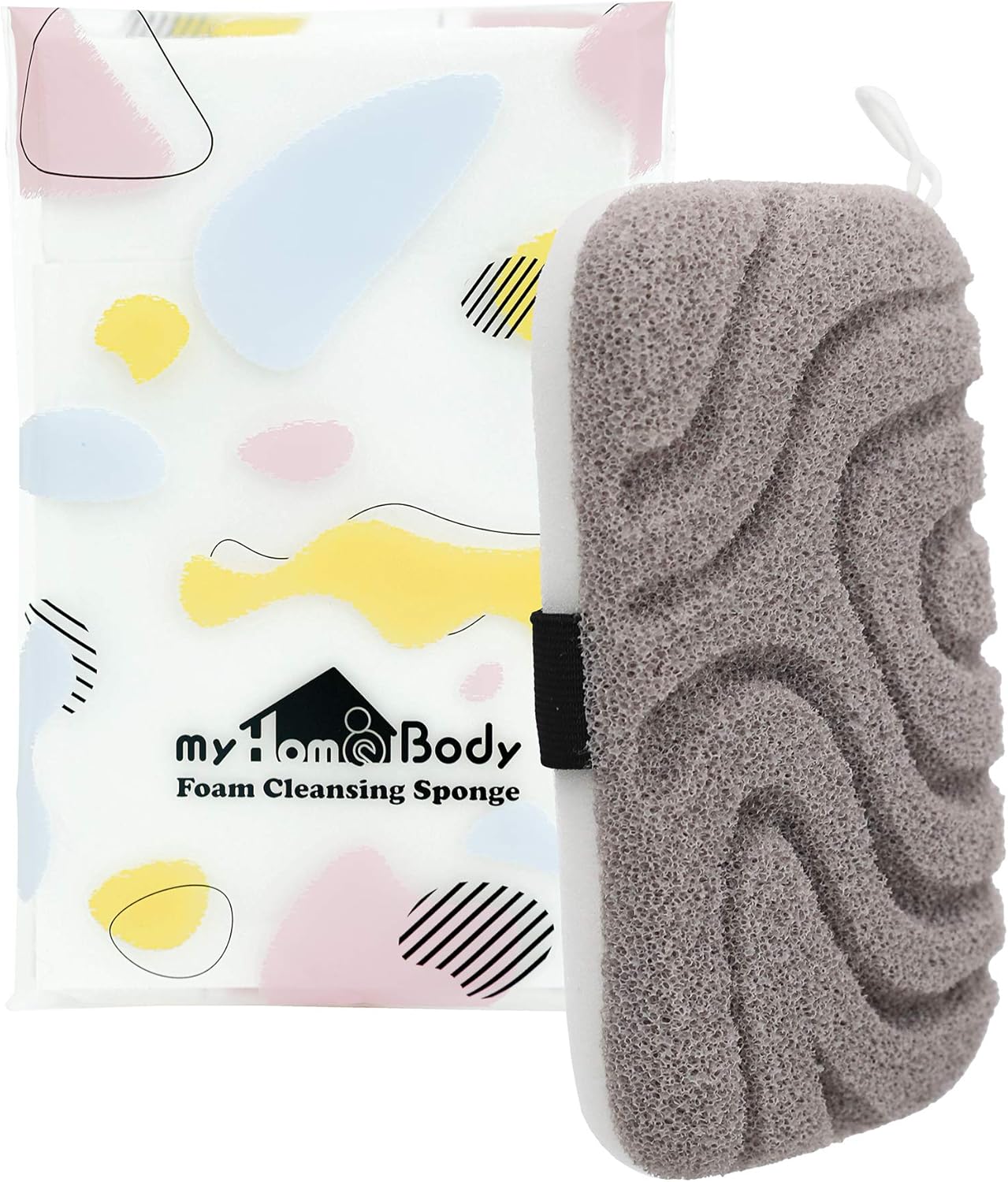 myHomeBody Loofah Exfoliating Body Scrubber, Bath Sponge for Women, Body Exfoliator for Men, with Handy Strap