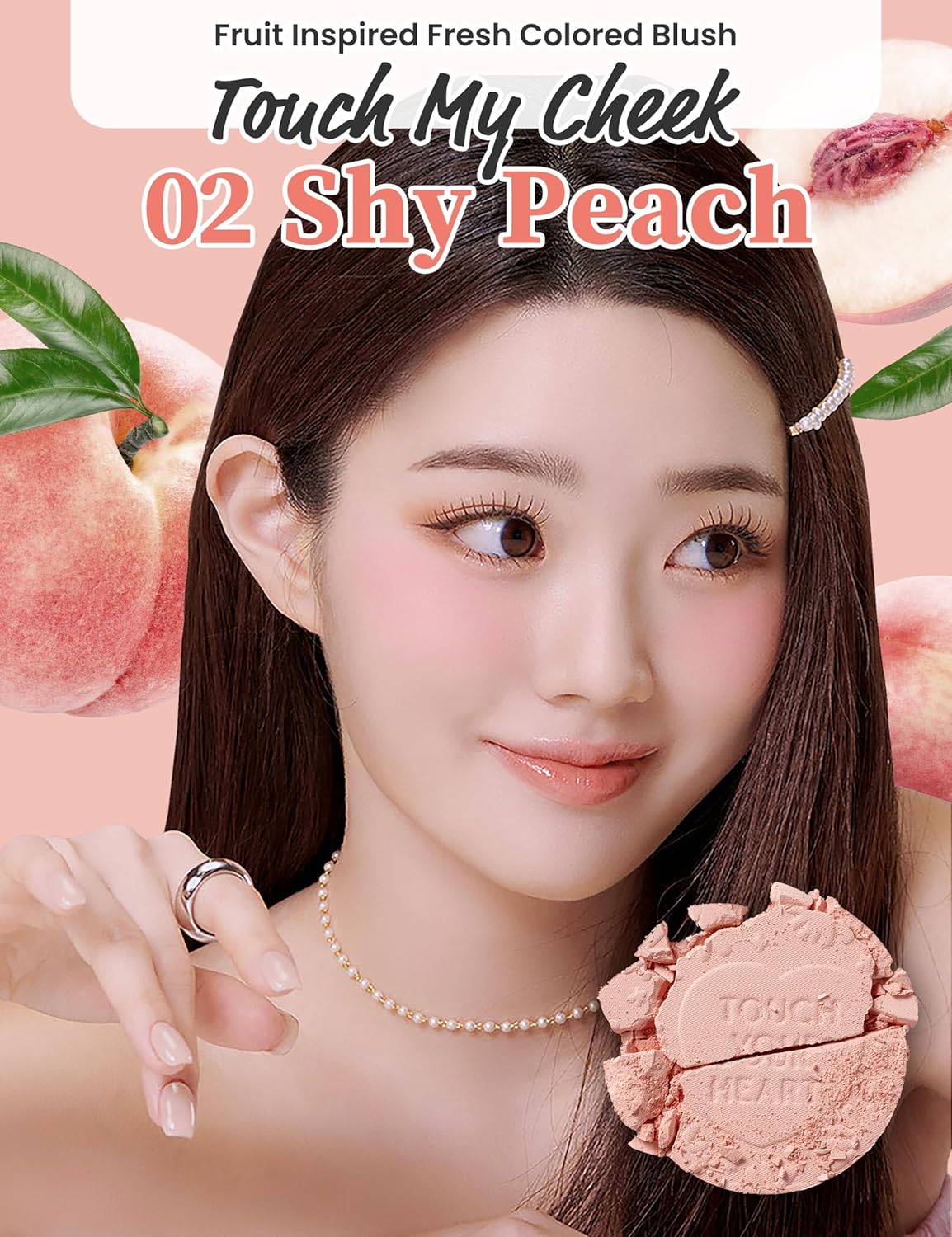 MILKTOUCH Touch My Cheek in Bloom Blush Shy Peachy | Face Blushes Compact Powder Makeup | Shimmer Powder Blush Oil Absorbing Powder Compact | Face Powder for Oily Skin Korean Blush (0.18 oz)
