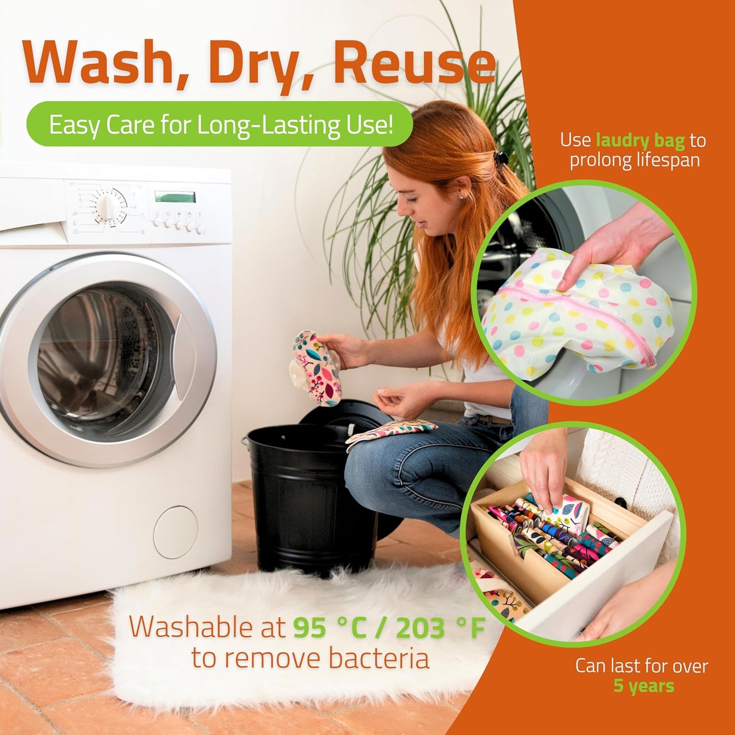 Made in EU - Ultra-Thin Reusable Panty Liners (Medium, 7-Pack) – High-Temp Washable Cloth Panty Liners for Women – Durable & Breathable Organic Cotton Keeps You Fresh & Dry for Daily Vaginal Discharge