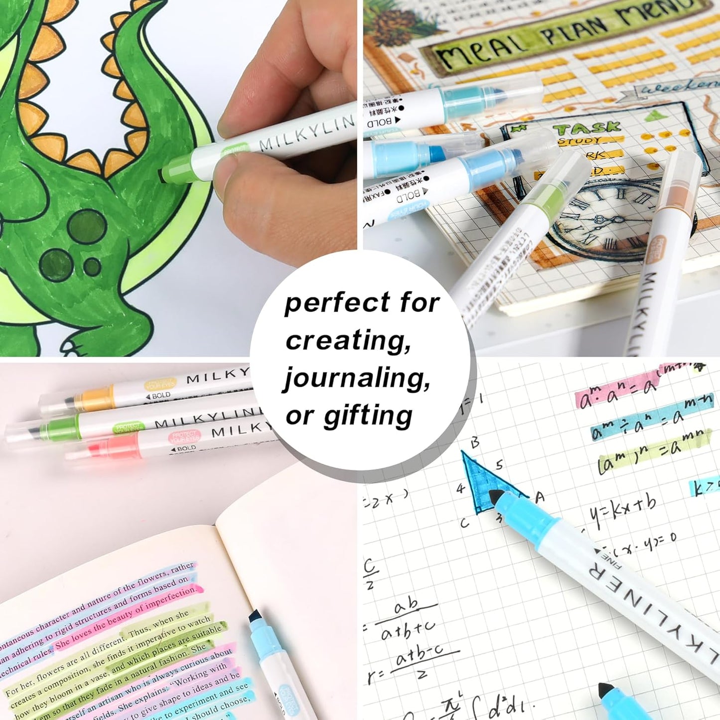 Aesthetic Highlighters Assorted Colors 12 Pack Dual Tip Highlighter Markers No Bleed Perfect for Bible and Bullet Journaling