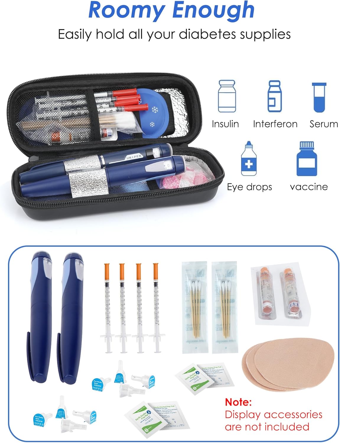 Insulin Cooler Travel Case with Temperature Display, Tsa Approved, Refrigerated Medicine Travel Case with 2 Ice Packs, Insulin Pen & Other Diabetic Supplies Organizer for Trip and Daily
