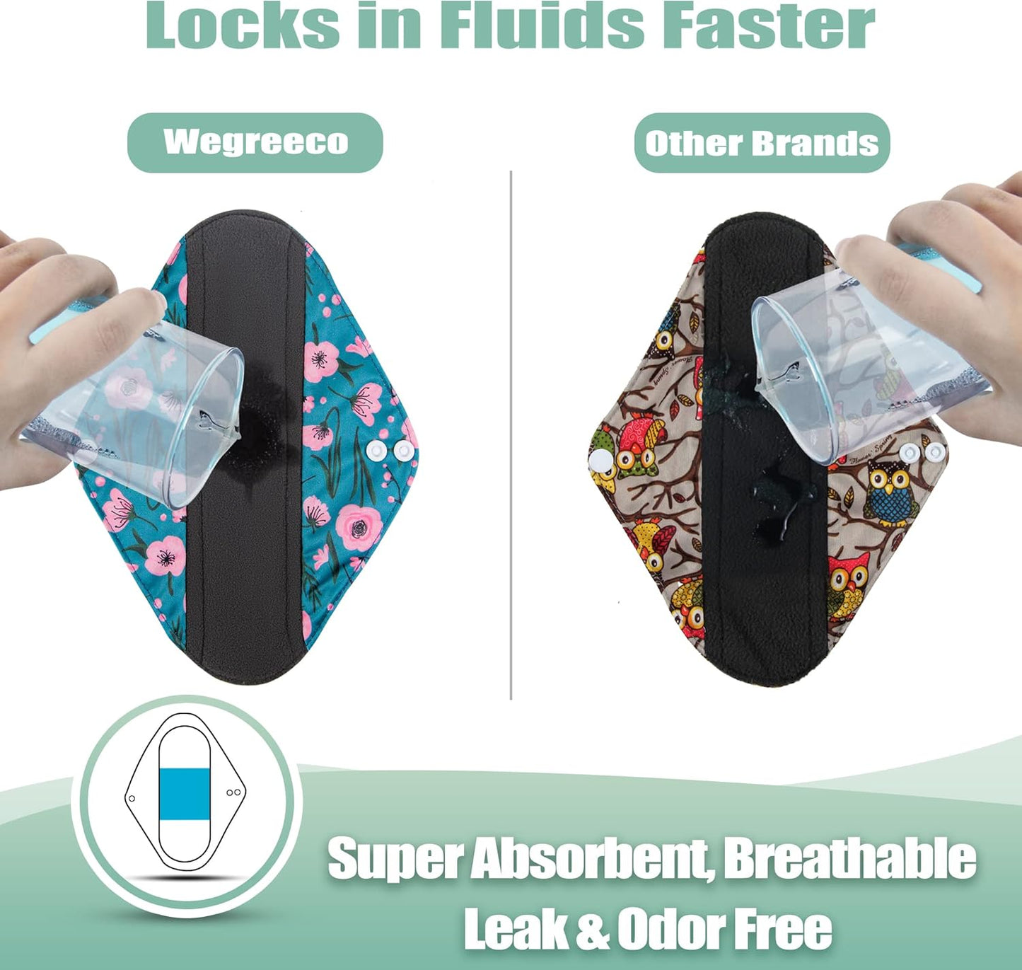 wegreeco Reusable Menstrual Pads - Reusable Sanitary Pads | Reusable Panty Liners | Soft Cloth Menstrual Pads - 6 Pack with 1 Cloth Mini Wet Bag (S, Rose)