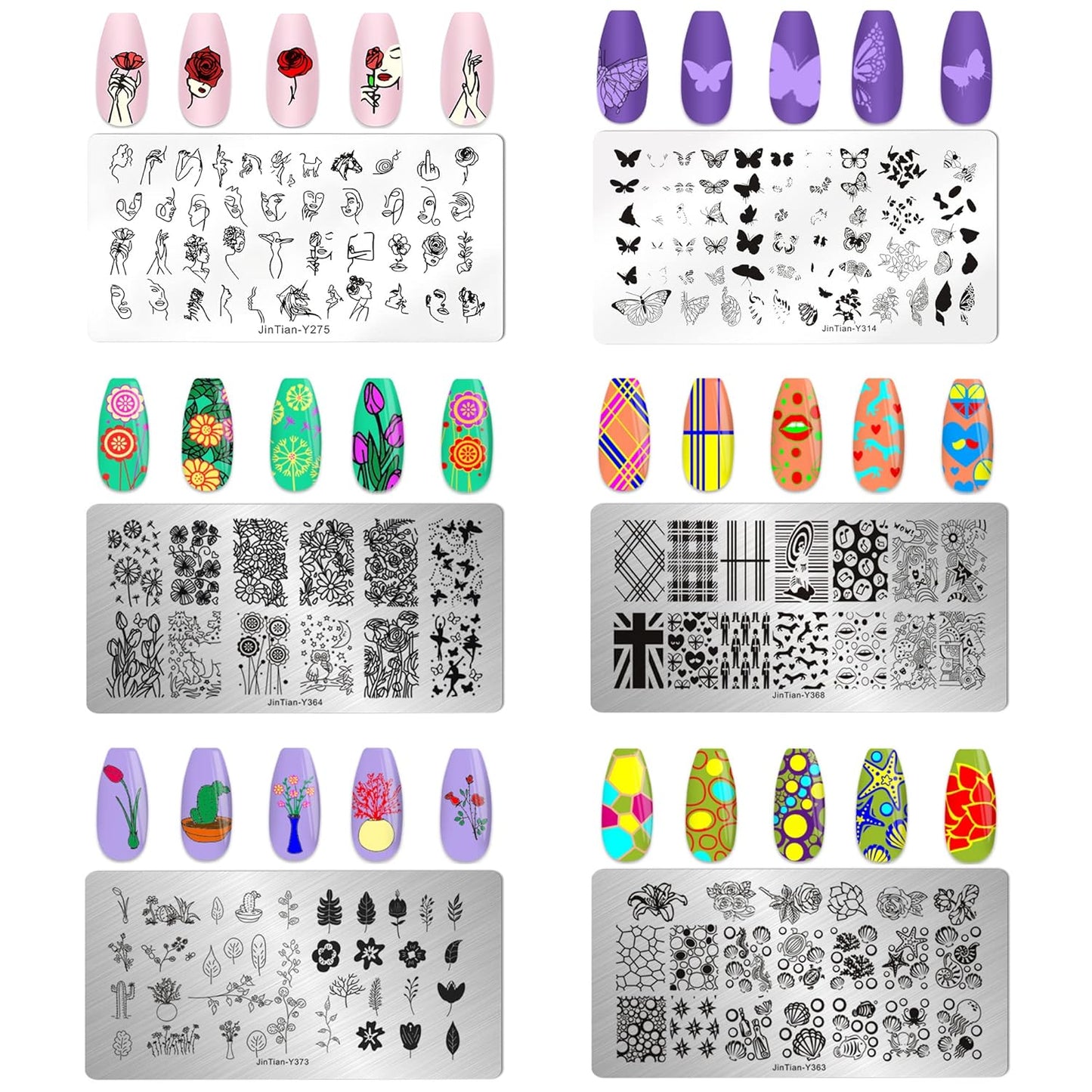 AddFavor Nail Stamper Kit - 6pcs Flower Lace Vine Stamping Plates with Silicone Stamper, Scraper & DIY Manicure Stencils