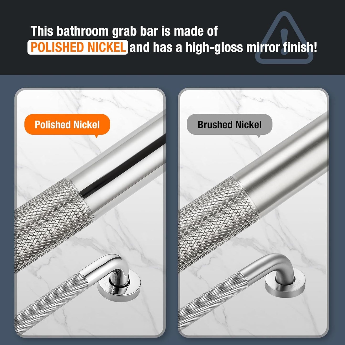 Grab Bars for Shower, 2 Pack 12-Inch Anti Slip Shower Handles for Elderly, Safety Shower Grab Bar, Stainless Steel Handicap Grab Bars for Bathroom (Polished Nickel 1" Diameter)