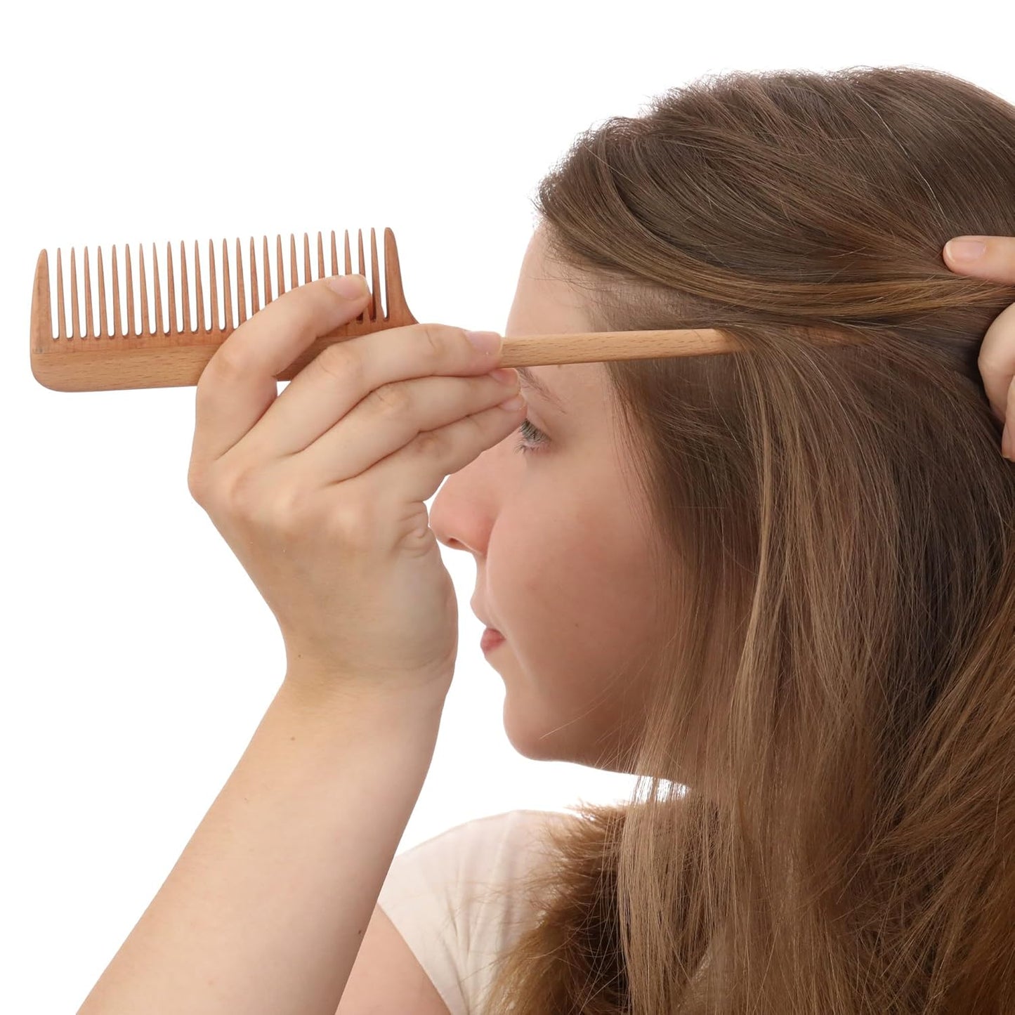 Wide Tooth Wooden Comb Handmade - Natural Vintage Style Wide Tooth Comb for Curls Gentle Styling - Anti-Static Wood Hair Combs For Women Detangling (Fine Tooth Tail Comb)