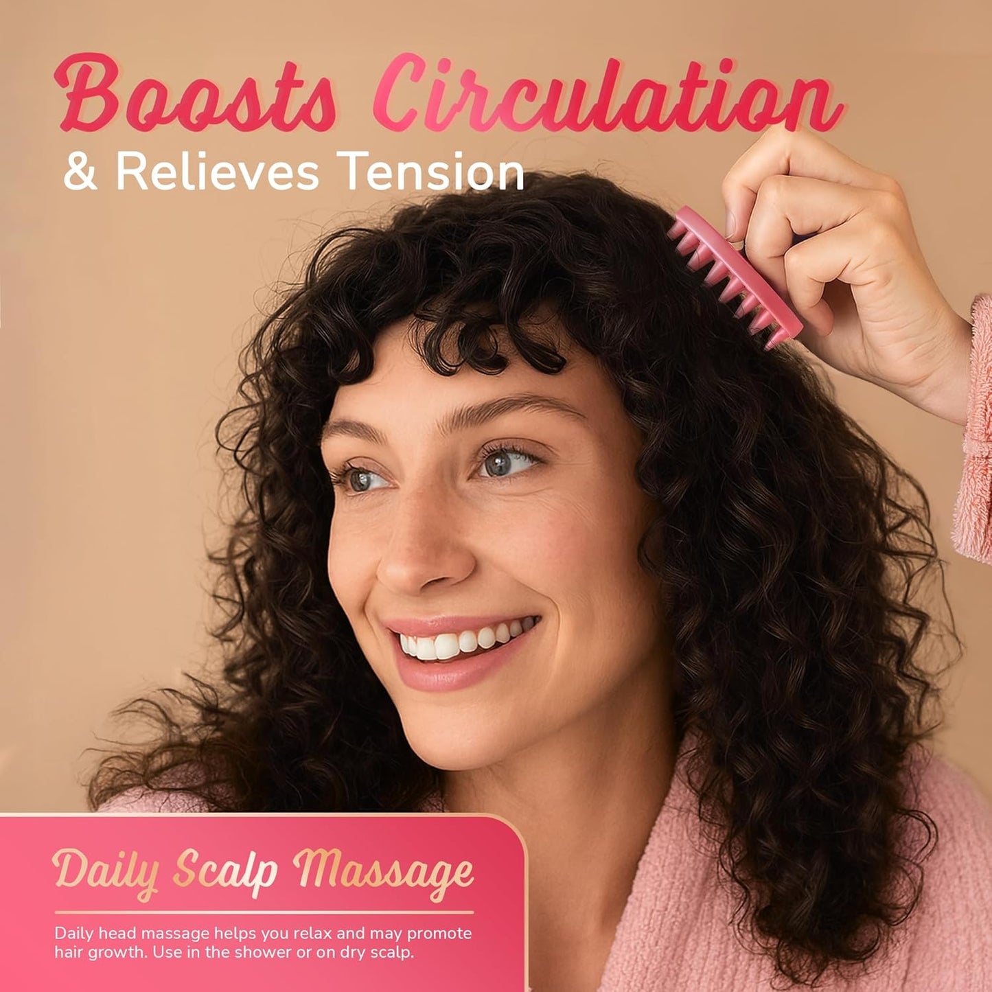 Silicone Scalp Scrubber - Massage Shampoo Brush, Soft Bristles for Hair Growth & Dandruff Removal - Ergonomic Design, Wet & Dry Use, Deep Cleansing Scalp Exfoliator for All Hair Types - Pink