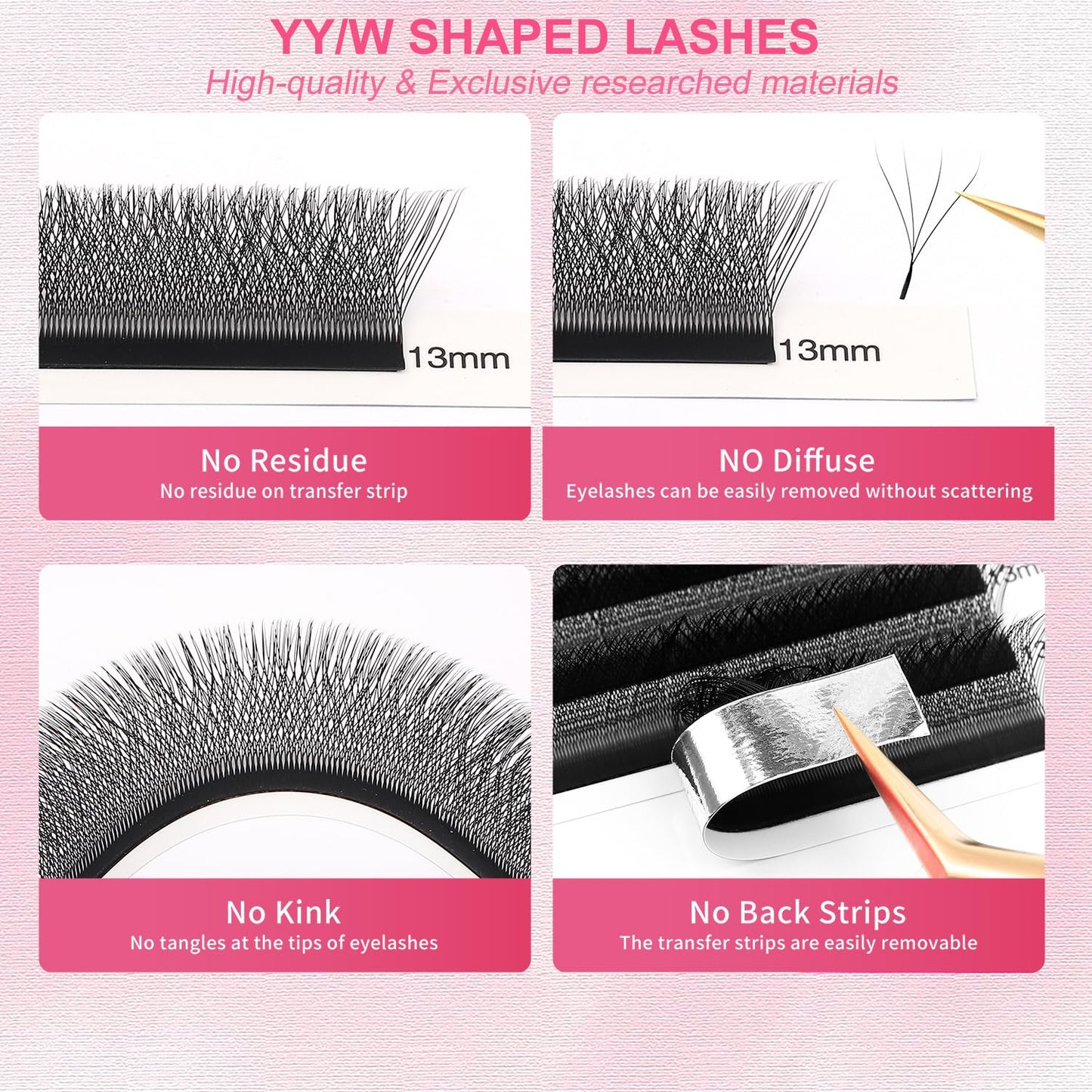 W Lash Extensions Supplies 4D Eyelash Extensions W Shape 0.07mm Thickness C Curl 14mm Premade Fans Easy Fan Lashes Volume Matte Black 12 Rows Crisscross Eye Lashes(W-4D-0.07-C,14mm)