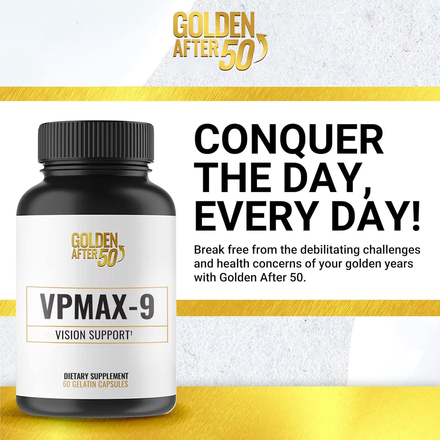 Golden After 50 VpMax-9 - Sight Care and Antioxidant Supplement with Eye Vitamins, Lutein, Lycopene and Bilberry Extract - 3 Bottles