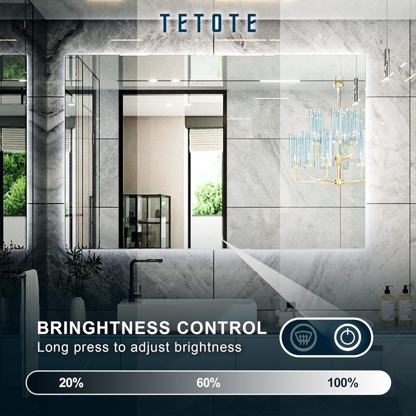 TETOTE 55 x 36 Inch LED Mirror Bathroom Backlit,Anti Fog,Dimmable,Vanity Lighted Mirror,(Horizontal/Vertical)