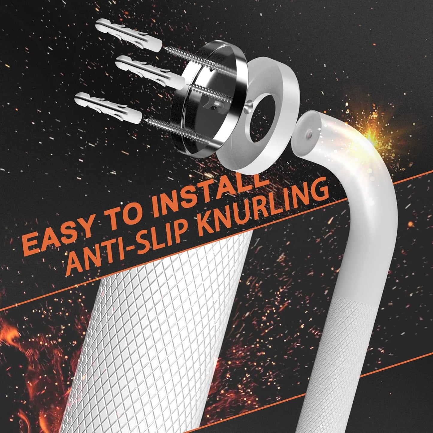 2 Pack White Grab Bars 32 Inch, 1.25" Diameter Anti Slip Bathroom Grab Bar w/Knurled Grip, Handicap Grab Bar for Wall, Shower Handle Safety Handrail for Senior