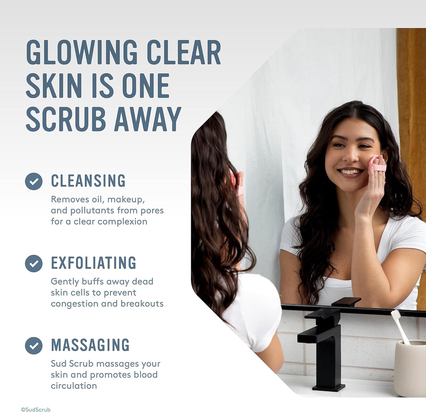 Sud Scrub® Antimicrobial Silicone Face Scrubber, 1 Pack, Gentle Face Exfoliator for Sensitive Skin, Eco Friendly Facial Cleansing Brush, Exfoliating Face Brush for Men and Women (Blue)