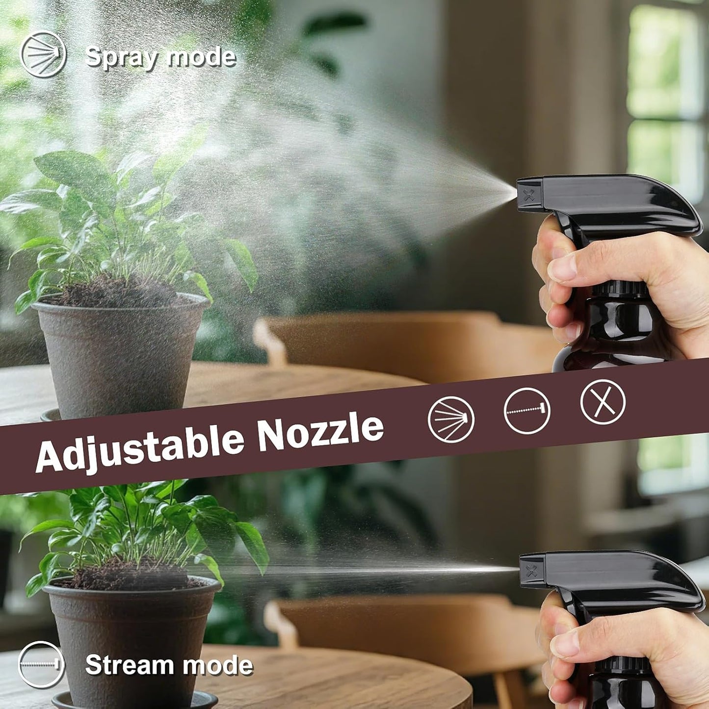 Spray Bottles Plastic Spray Bottle for Hair Mist/Stream Heavy Duty Empty Spray Bottles for Cleaning Solutions, Plants, Cooking (16.9oz-Brown+nozzle)