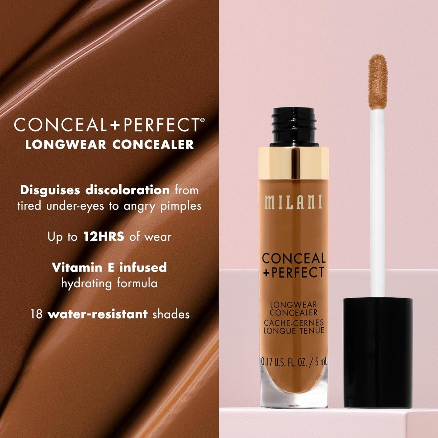 Milani Conceal + Perfect Longwear Concealer - Cool Cocoa (0.17 Fl. Oz.) Vegan, Cruelty-Free Liquid Concealer - Cover Dark Circles, Blemishes & Skin Imperfections for Long-Lasting Wear