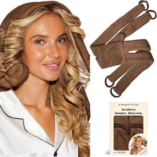 Heatless Hair Curler Overnight Curls Headband No Heat Hair Curlers Rollers to Sleep in for Long Hair, Soft Heatless Curling Ribbon Set with Clip, Hair Care Styling Tools, Brown