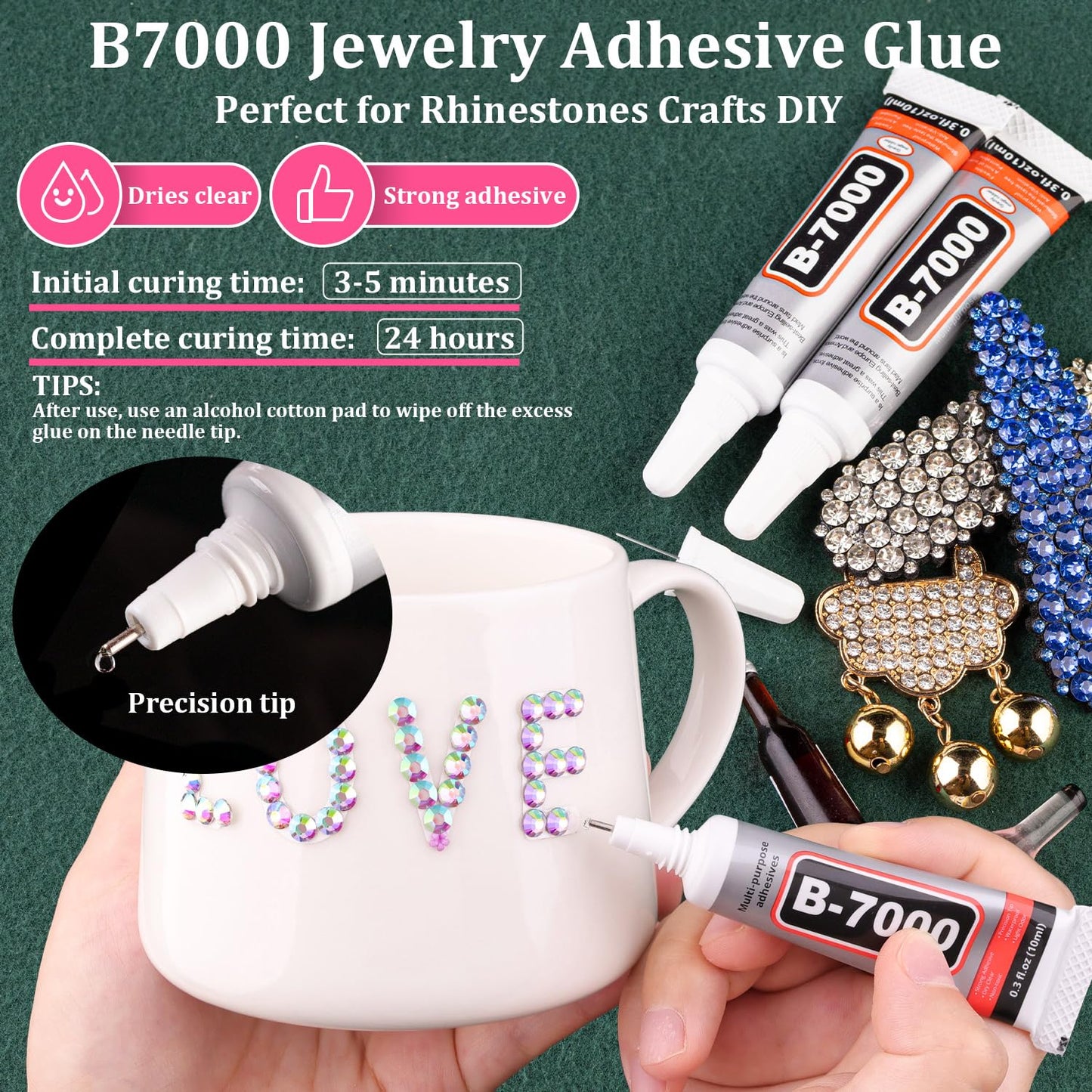 Resin Rhinestones for Crafting with B7000 Jewelry Glue, 2 Boxes AB Flatback Crystals with 3Pcs 10ml Glue for Bedazzling Crafts DIY Nail Art Makeup，Non Hotfix Gems for Clothing Shoes