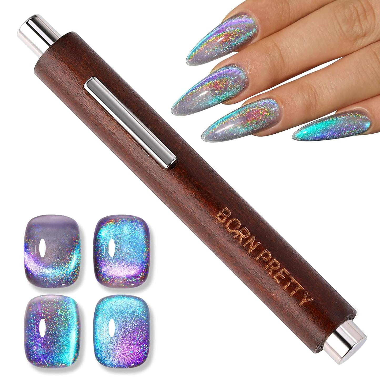 BORN PRETTY 3 in 1 Nail Magnet, Multifunctional Cat Magnetic Eye Nail Polish Magnet Pen, 3D Magnetic Nail Polish Stick for Home DIY, Salon, Studio Nail Art Design Tools
