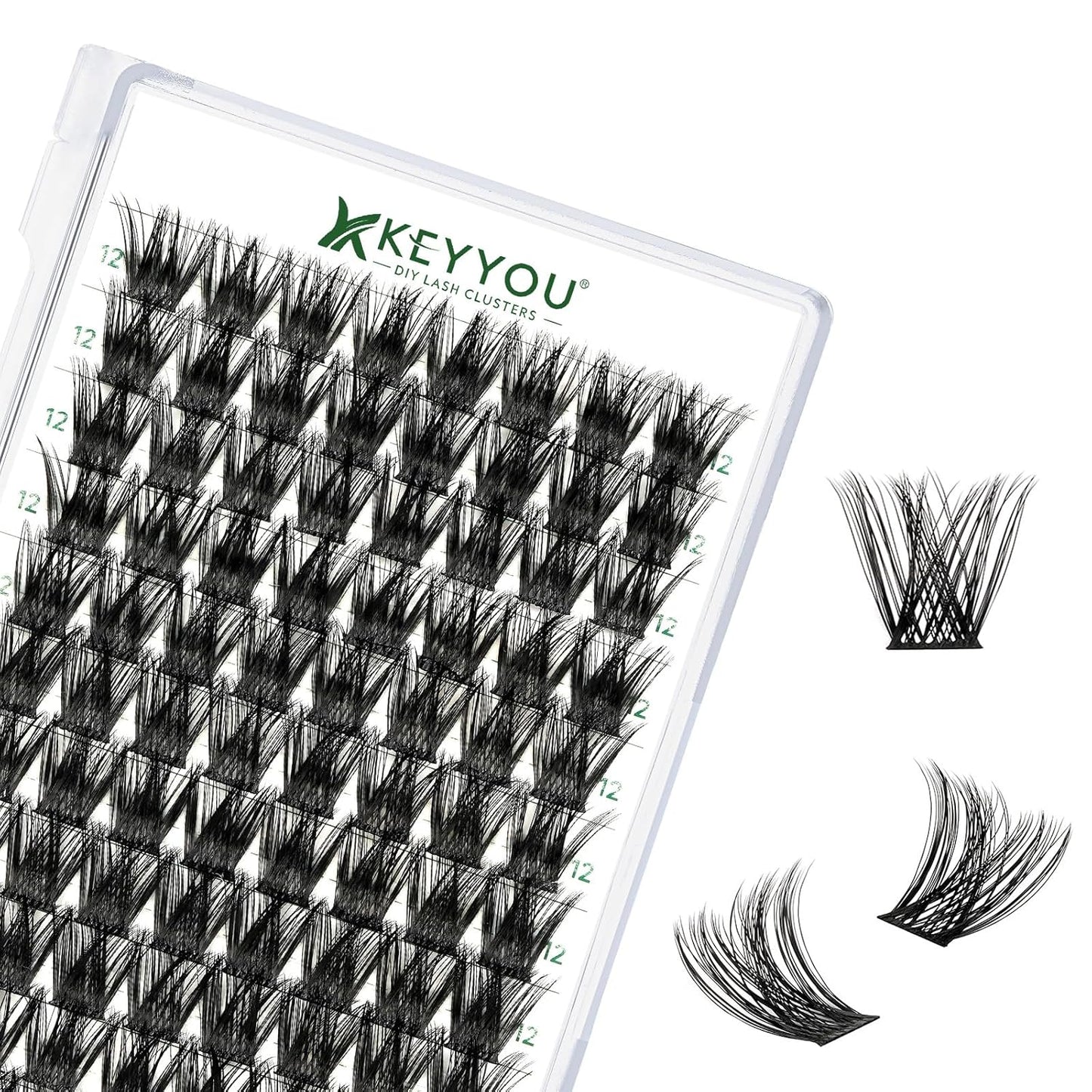 KEYYOU Lash Clusters,96 Pcs Cluster Lashes Y01 D Curl 12mm DIY Lash Extensions Eyelash Clusters,Volume Wispy Individual Lashes Soft&Comfortable Easy to DIY at Home(Y01,D-12mm)