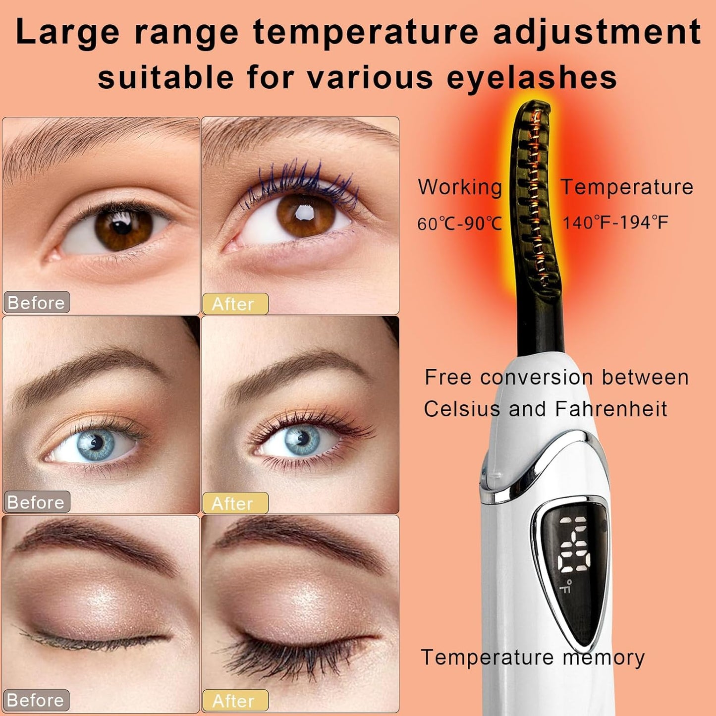 S600 Heated Eyelash Curler - Lash Curler Heated with Accurate Temperature Control, Intelligent Auto Power Off for Natural Makeup & Long-Lasting Curls | Heated Lash Curler (White+Silver)