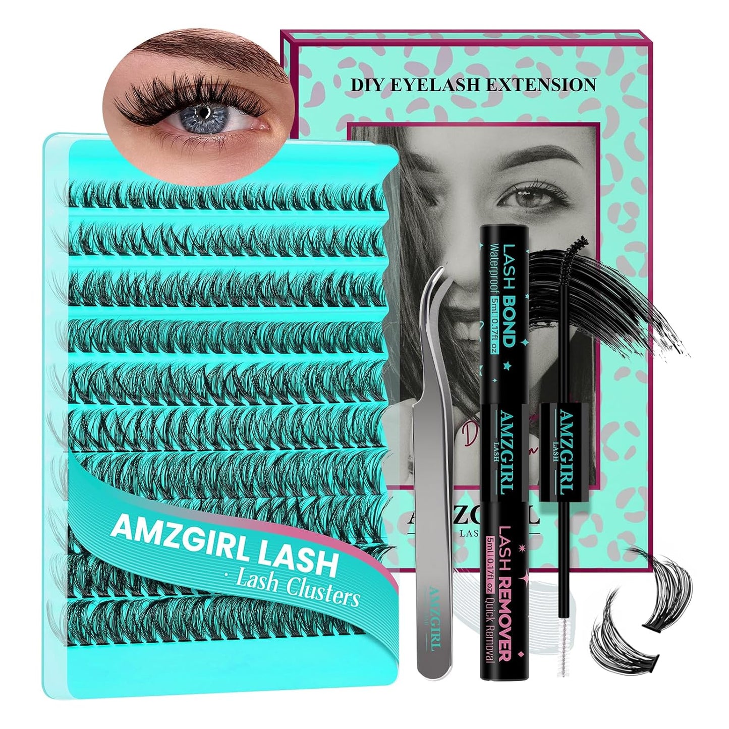 Lash Clusters Kit 200PCS 50D Eyelash Extension Kit D Curl Wispy Eyelash Clusters DIY Natural Individual Lashes Kits Lashes Extensions Kit with Lash Bond and Remover Eyelash Tweezer at Home