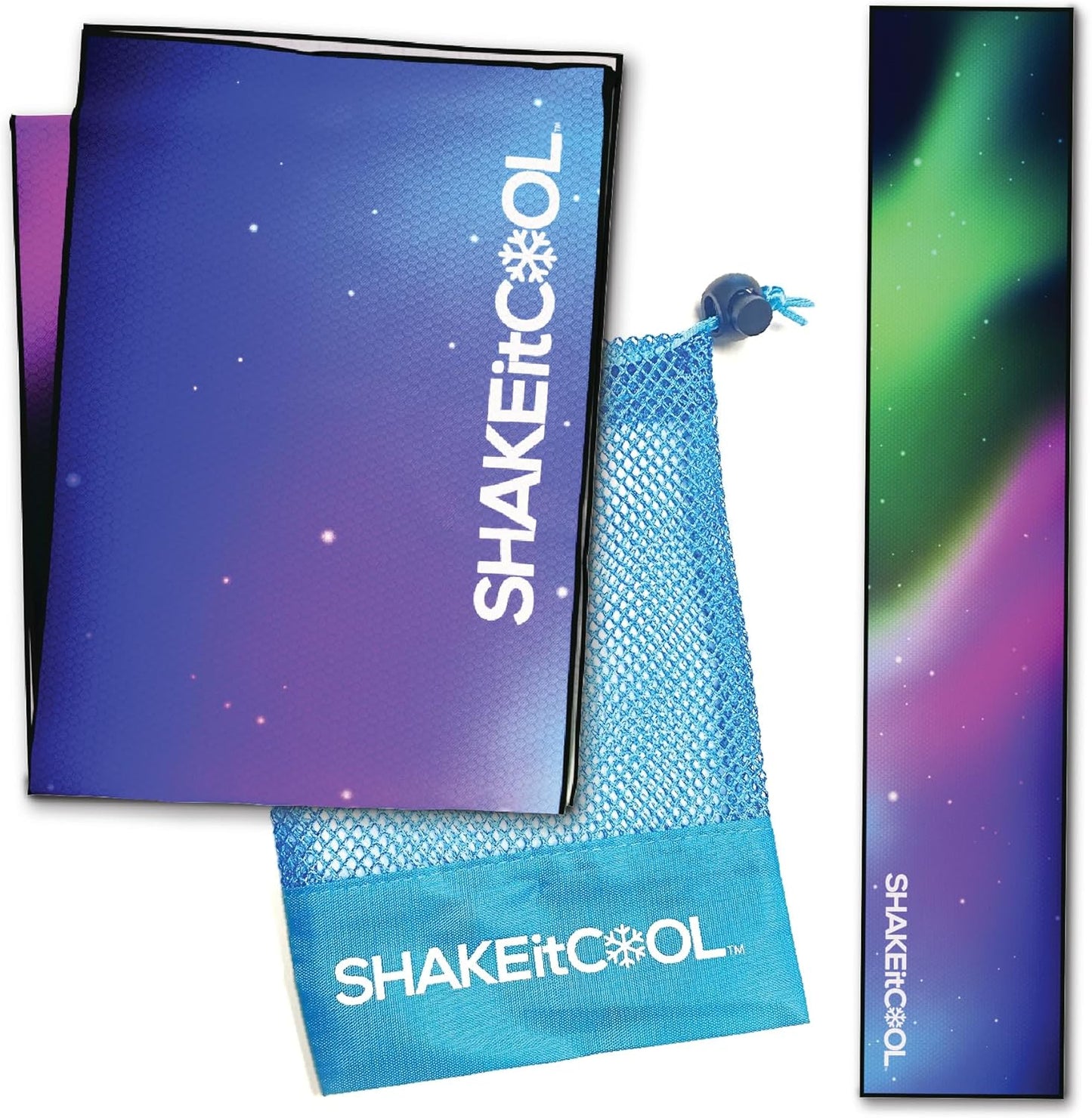 SHAKEitCOOL Original Cooling Towel – Be Cool in Style - Heat Relief, Soft, Lightweight, Sun Protection, Easy Clean - Perfect for Biking, Running, Yoga, Gym, Gardening - Aurora