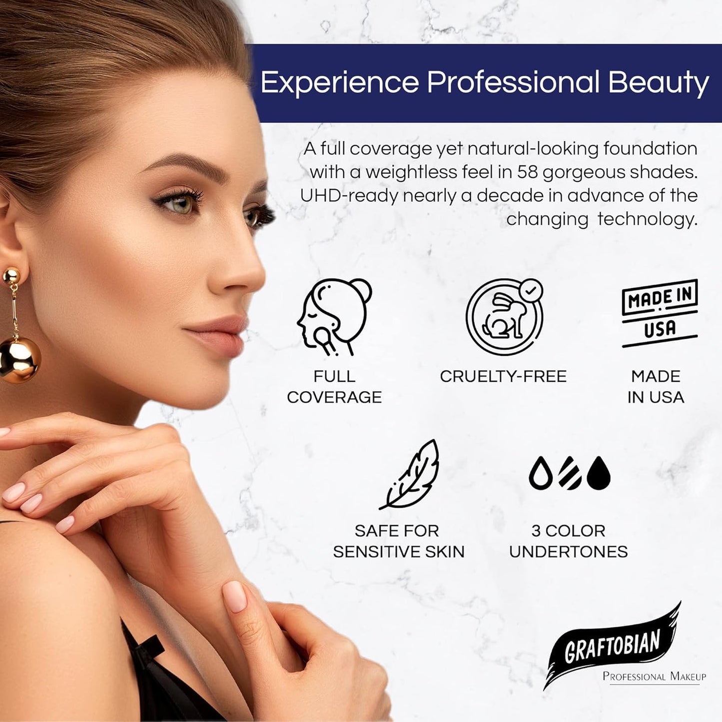 Graftobian HD Glamour Crème Foundation 1/2oz, Weightless Full Coverage Makeup, 65 Inclusive Shades, For All Skin Types, Natural or Full-Glam Looks, For Professionals and Beginners, Diva