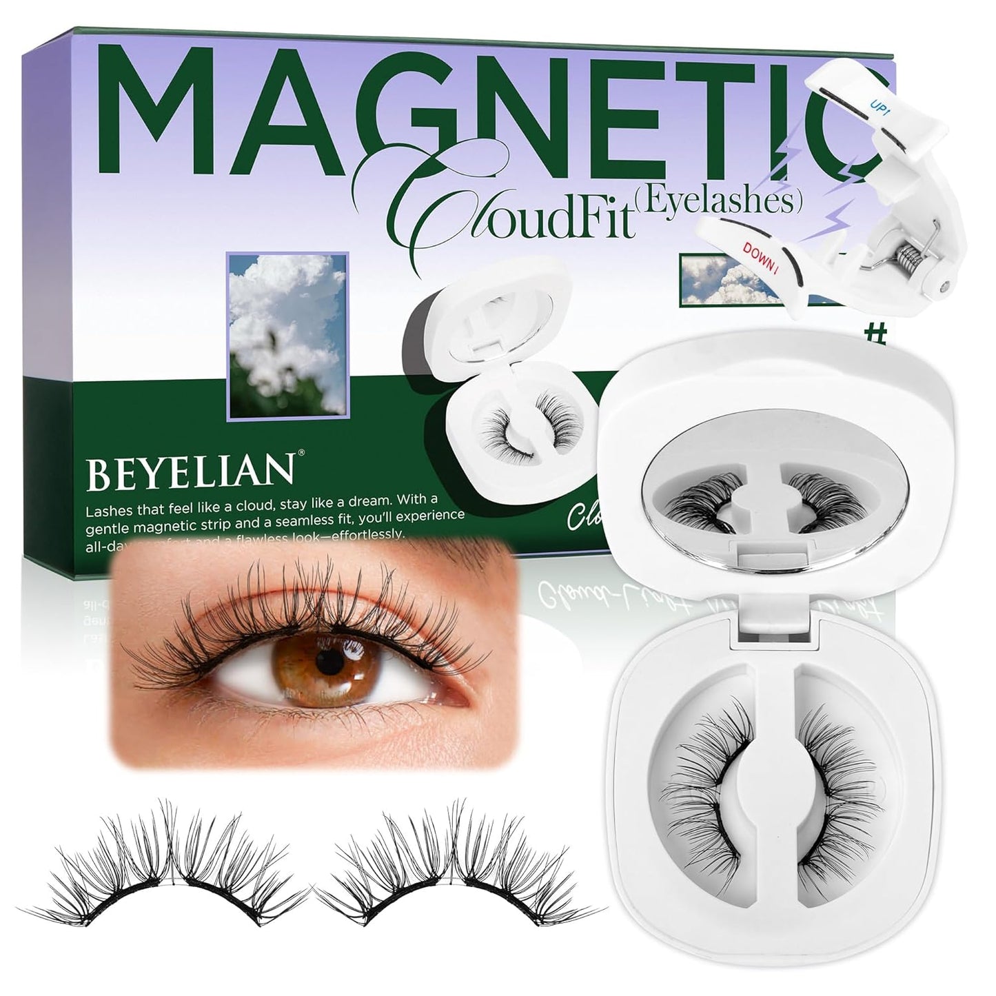 BEYELIAN Magnetic Eyelashes with Applicator Kit, Reusable Natural Look False Lashes, No Glue Needed Soft Magnetic Lashes for Eye MAGIC-33 (Lightweight & Comfortable)