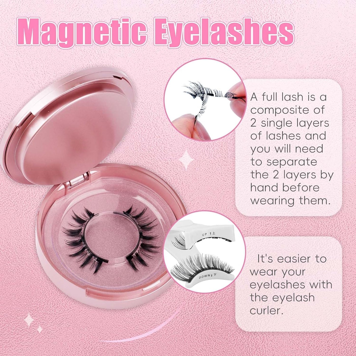 2 Pairs Magnetic Eyelashes with Applicator Waterproof Magnetic lashes Natural Look Reusable Eyelashes Easy to Wear and Remove No glue needed (KS02+XM1)