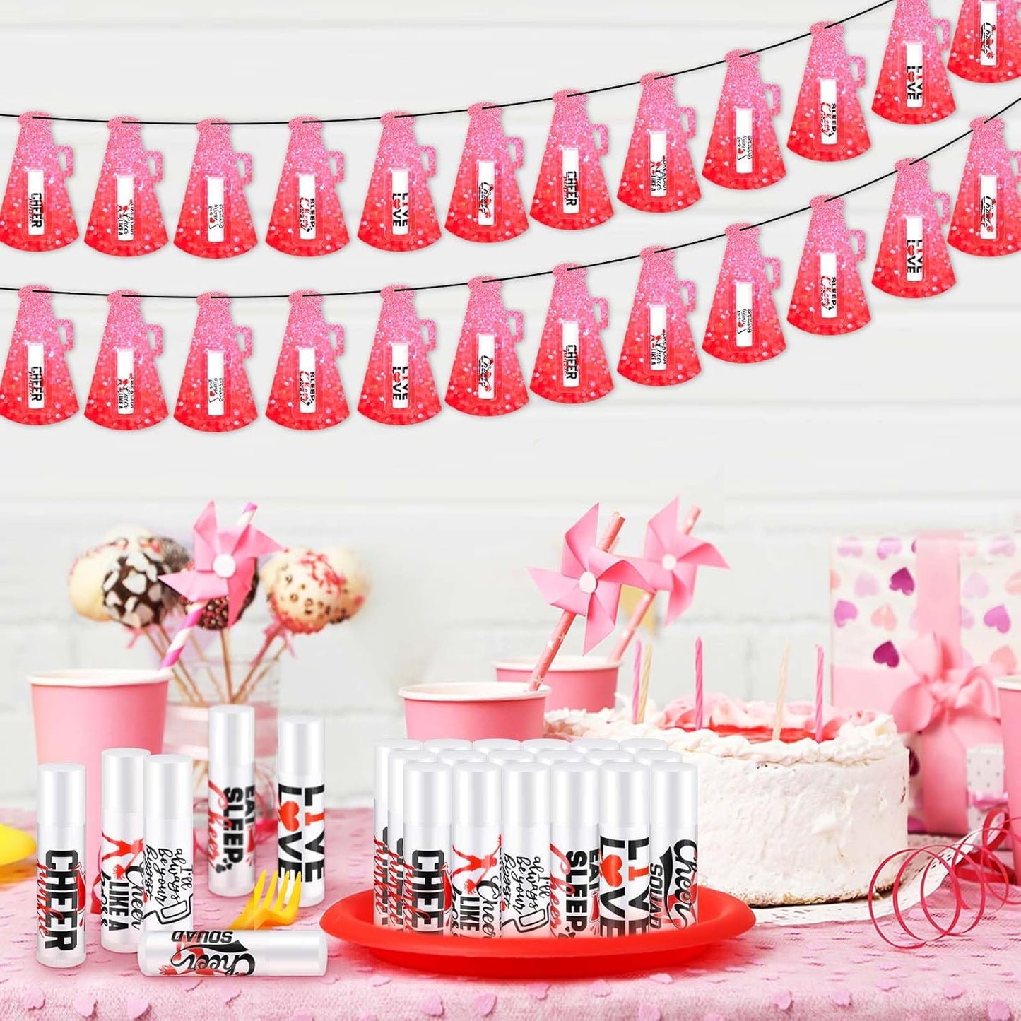 60 Pcs Cheerleading Lip Balm Bulk Cheer Teams Lip Balm Gifts Set Honey Moisturizing Lip Care Flavor Hydration Dry Chapped Lips for Men Women Children(Red)