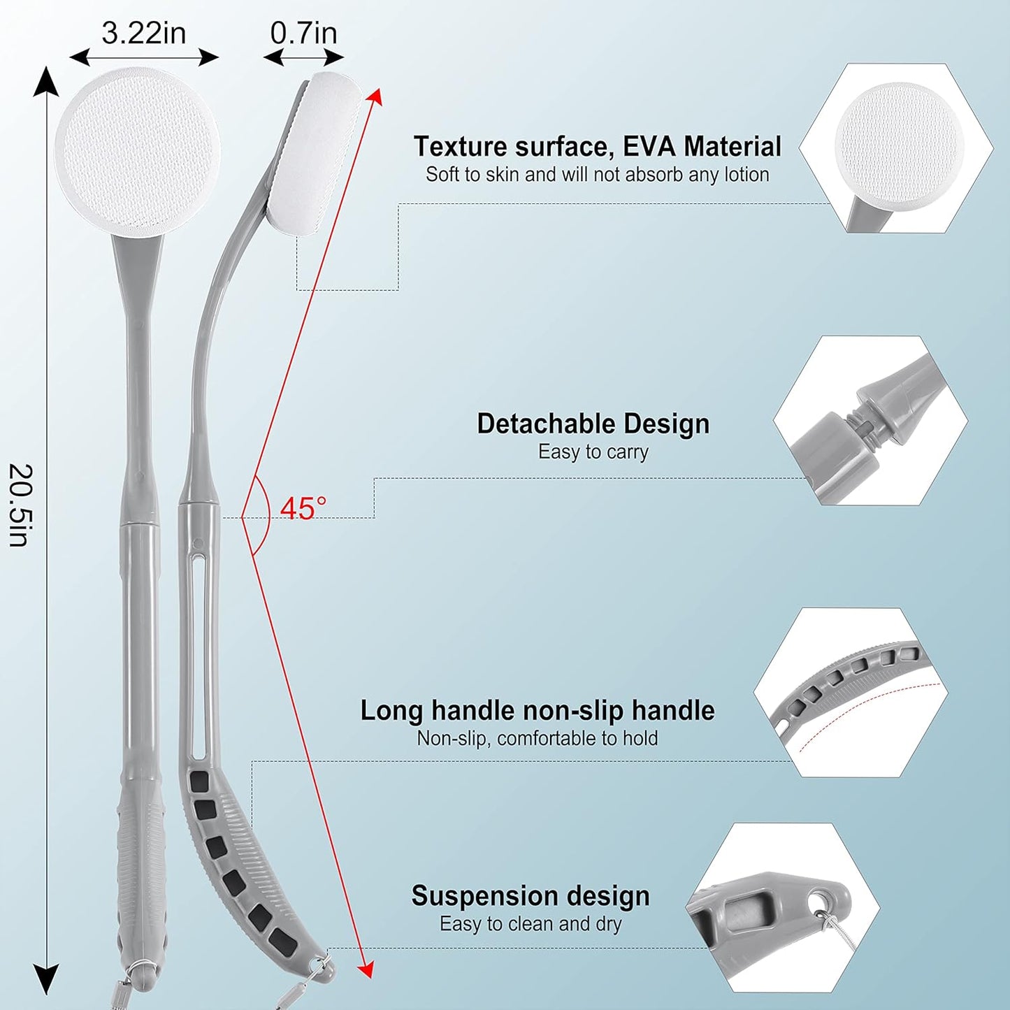 Lotion Applicator for Back, 20.5” Back Lotion Applicator, Back Lotion Applicators for Your Back, Easy Reach and Washable, Back Self Tanner Applicator