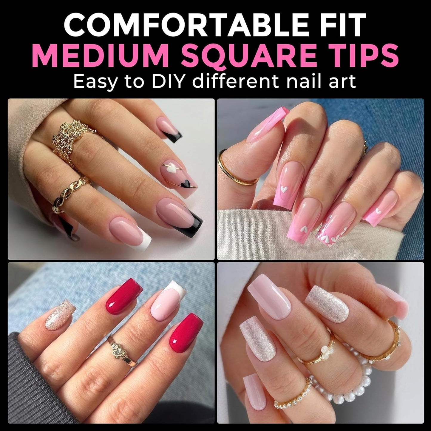 UNA GELLA Medium Square Nail Tips: 216pcs Square Press on Nails Pre-shape Clear Nails Tips for Full Cover Acrylic French False Nails For Nail Extension, Home DIY Nail Salon 12 Sizes False Tips