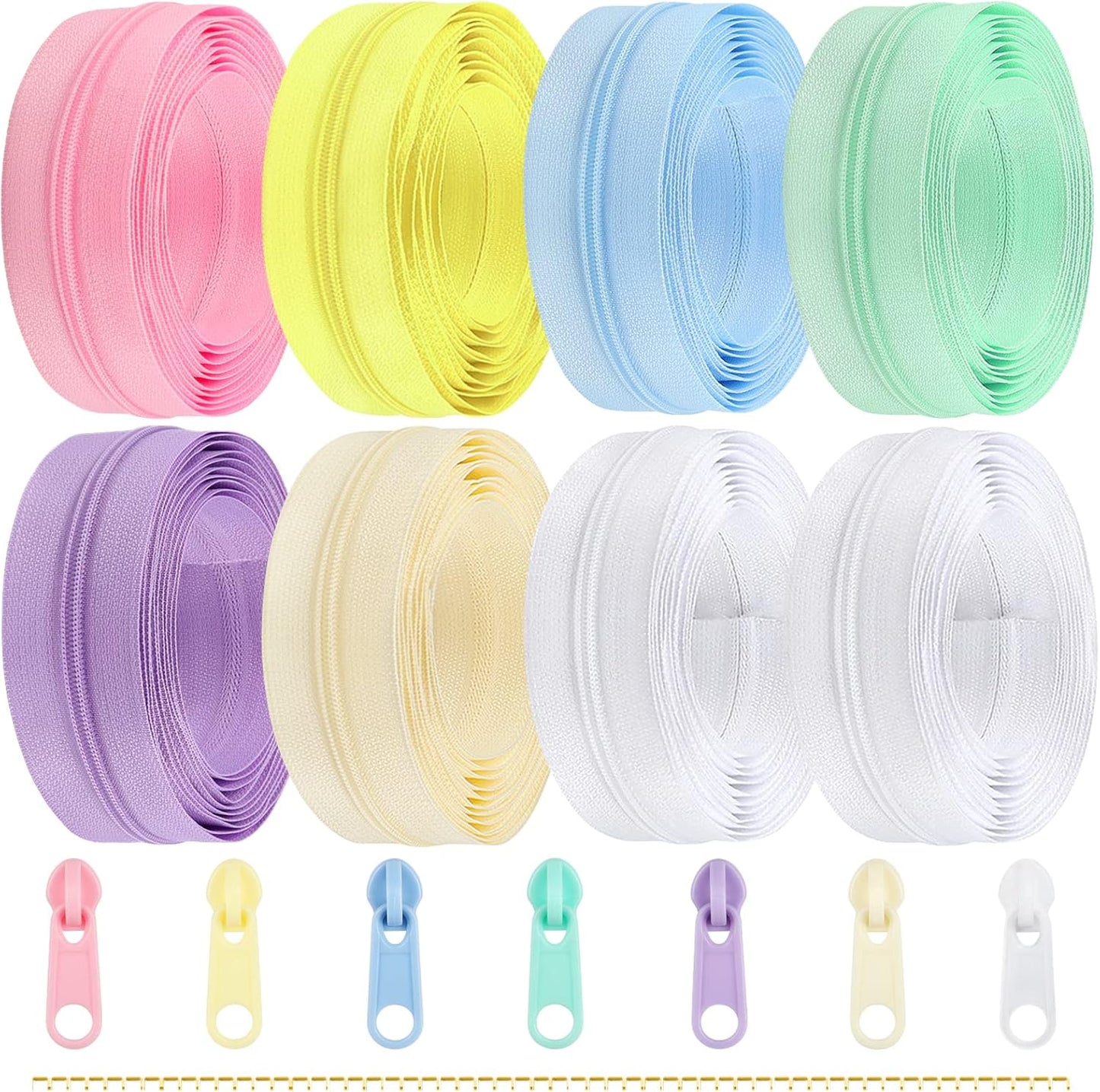 Zippers by The Yard for Sewing, DOITEM 2.8 mm Zippers 22.4 m Nylon Endless Zip Set with Slider and Zip for Sewing and Crafts – 7 Colors