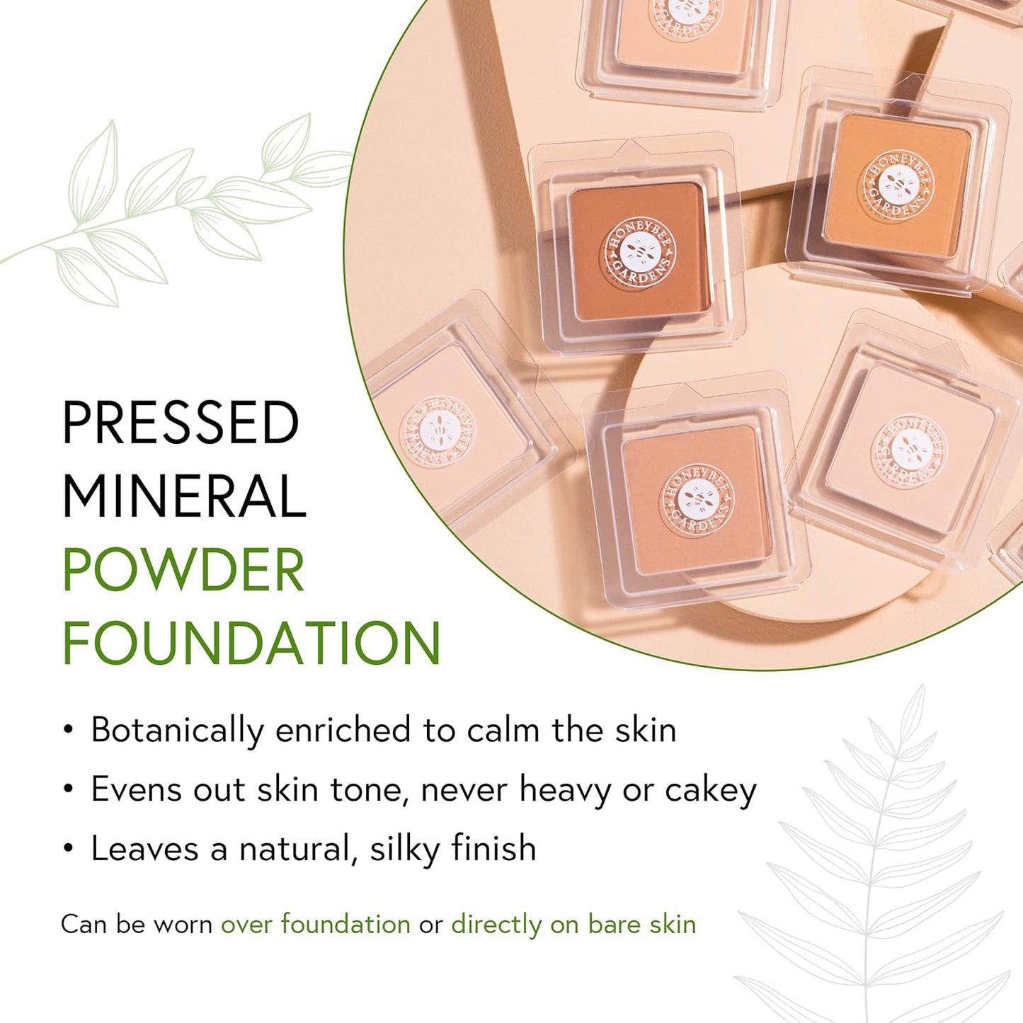 Honeybee Gardens Pressed Mineral Powder Foundation Refill, Avignon, Pale Light Neutral Shade, Adjustable Coverage, Natural Finish, With Botanical Extracts And Vitamin E, 7.5g
