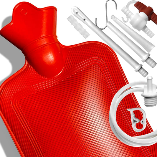 2 L Home Enema Bag Kit with 2 Enema Tips,60 inch Long Silicone Hose, Controlable Water Flow Valve, Hot-Water Bottle for Colon Cleansing Enemas (Upgraded-red)