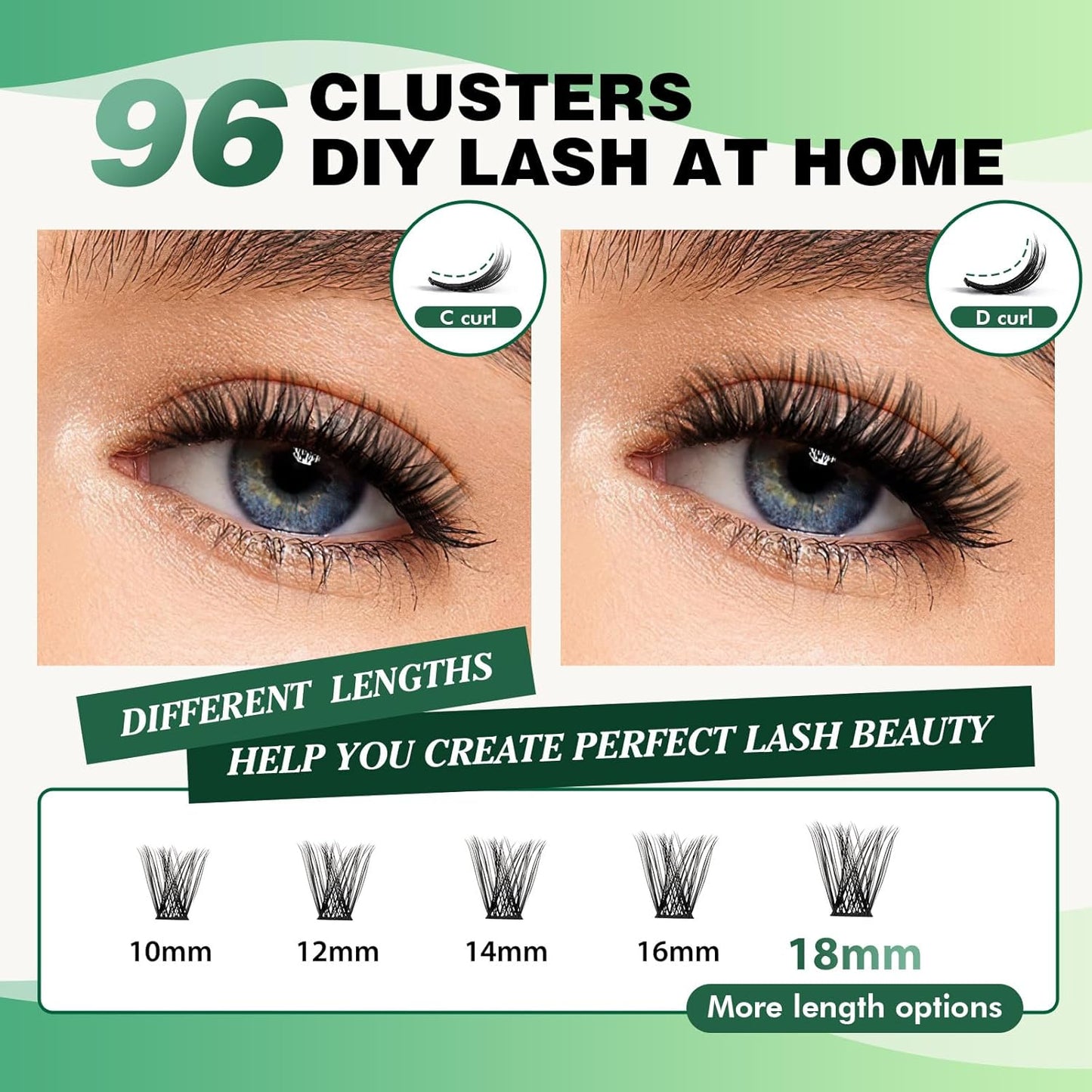 Lash Clusters 96pcs Individual Lashes Y01 C Curl 14mm Eyelash Clusters KEYYOU Volume Wispy Lash Extension Soft&Comfortable Easy DIY at Home(Y01,C-14mm)