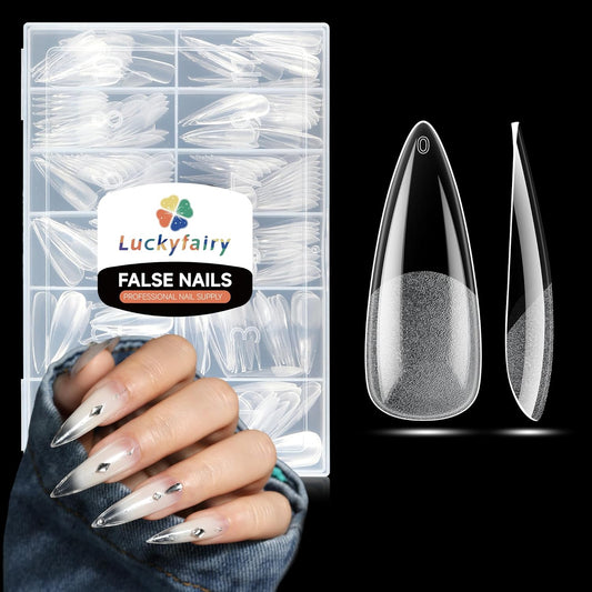 Long Stiletto Nail Tips: 240pcs Long Almond Matted Stiletto Gel Nail Tips No C Curve False Acrylic Fake Nails Full Cover Press On Nails Extensions DIY Home Salon 12 Sizes
