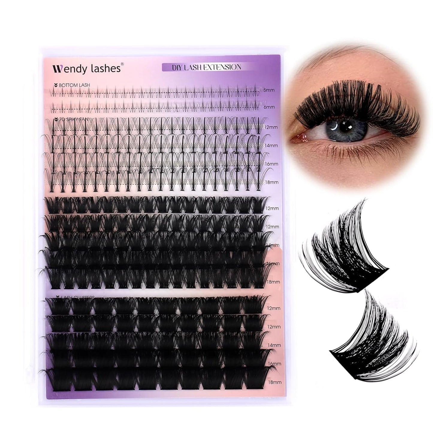 Lash Clusters With Bottom Lashes 356PCS 100D/200D Multi-types Fluffy Lash Clusters C/D Curl Wispy Individual Lashes Spike Volume Cluster Eyelash Extensions By Wendy Lashes(100/200D-0.07D)