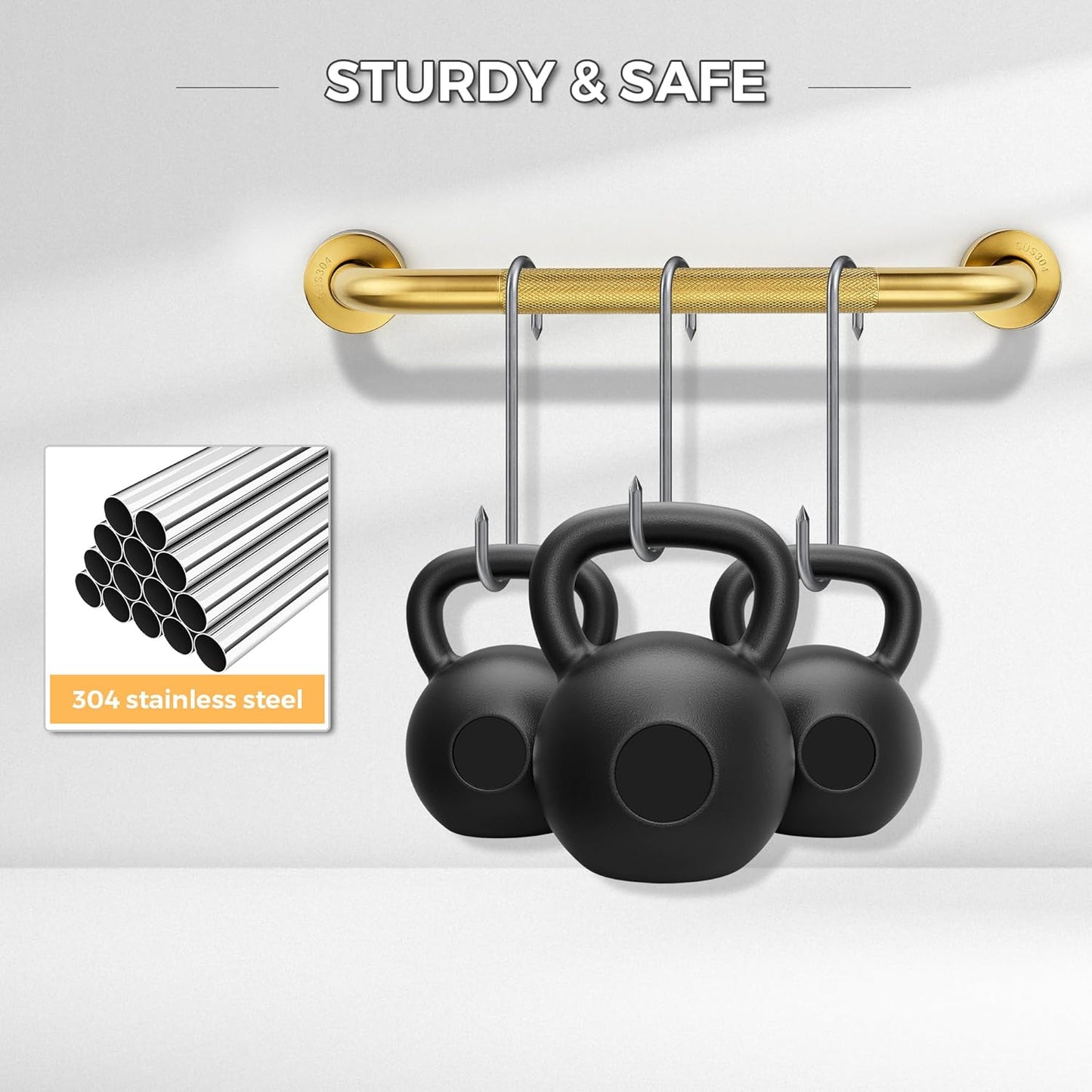 Grab Bars for Shower, 2 Pack 18-Inch Anti Slip Shower Handles for Elderly, Safety Shower Grab Bar, Stainless Steel Handicap Grab Bars for Bathroom,Toilet (Gold, 1" Diameter)