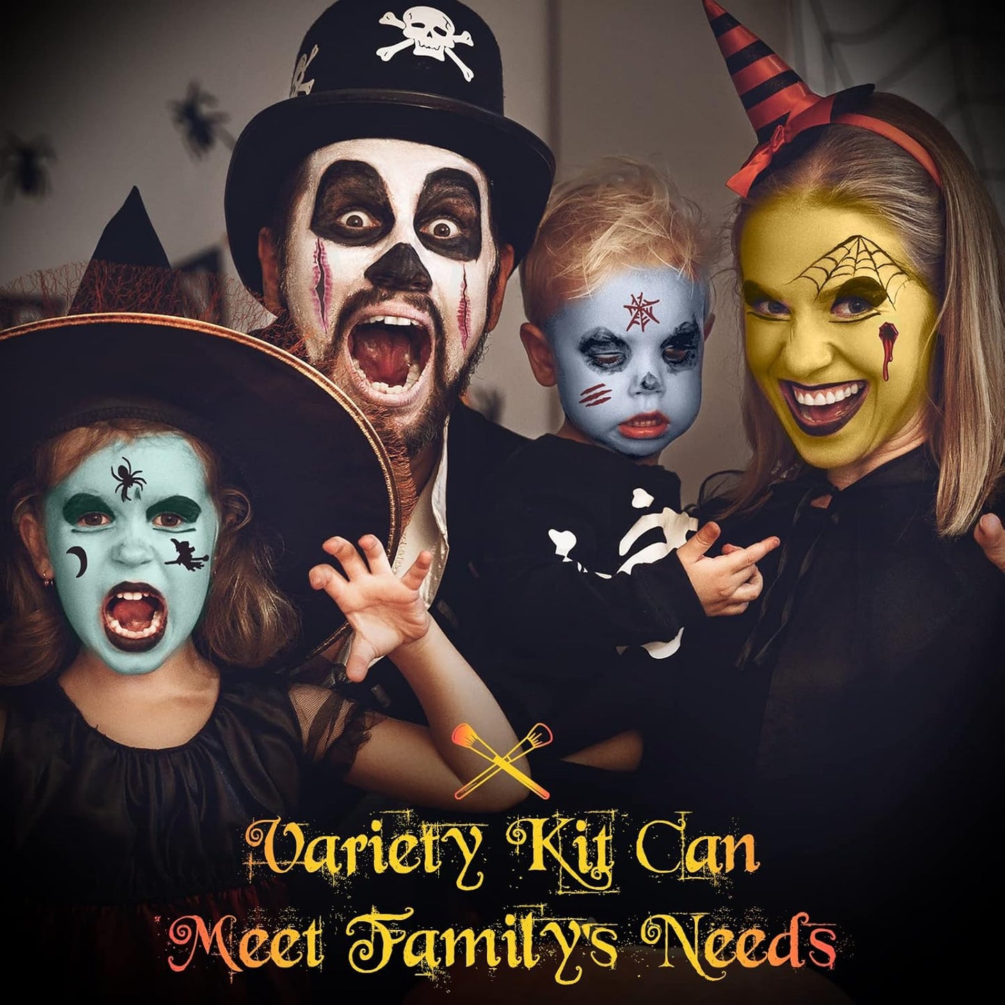 Halloween Makeup Kit, White Black Skeleton Face Paint, Clown Witch Makeup Palette, Vampire Zombie Makeup Kids Adult Special Effects: Fake Blood Scar Wax Tattoos Stencils Crayons Set