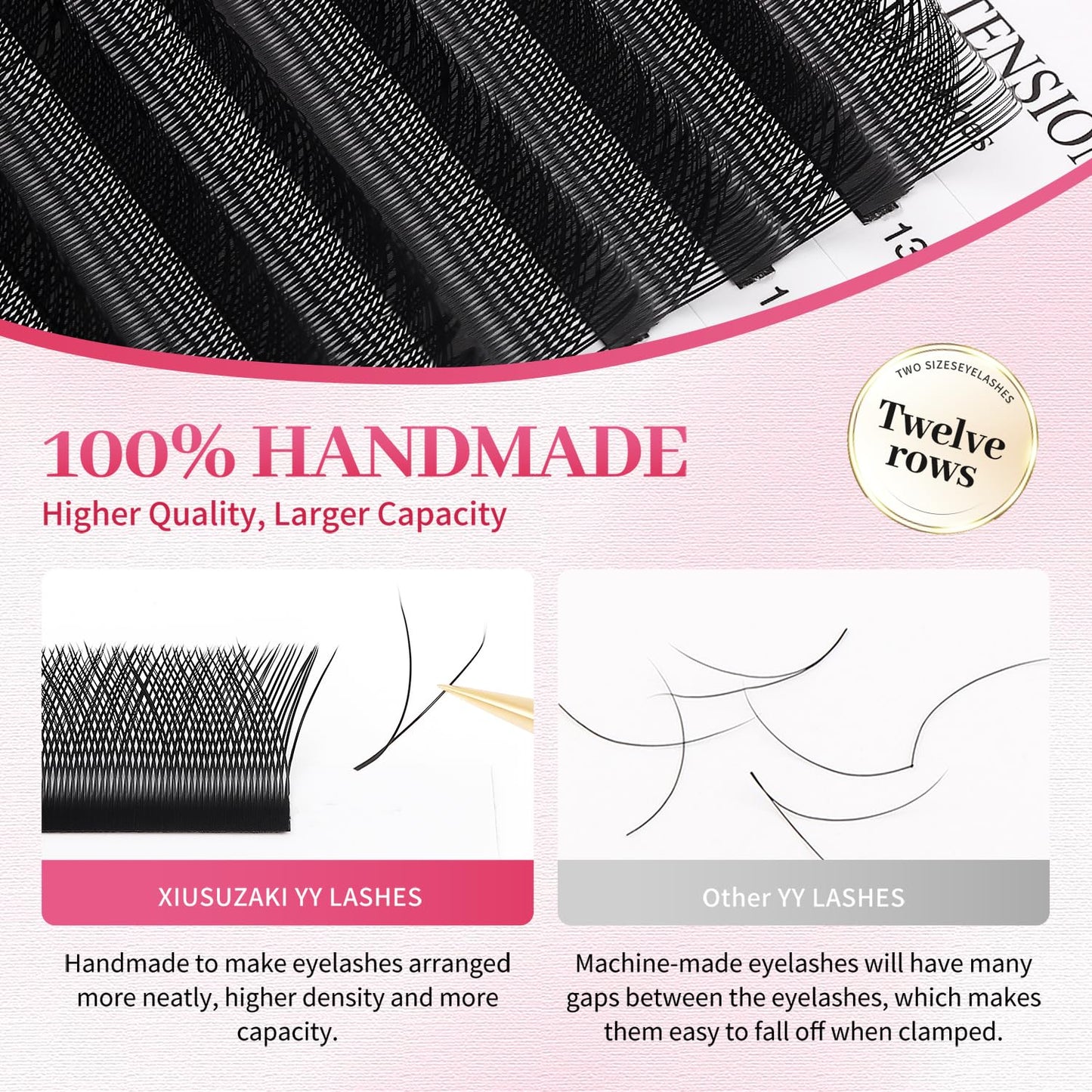 YY Lash Extensions Supplies Y Eyelash Extensions 0.07mm Thickness D Curl 13mm Premade Fans 4D Russian Volume Matte Black 12 Rows Crisscross Eye Lashes(YY-0.07-D,13mm)